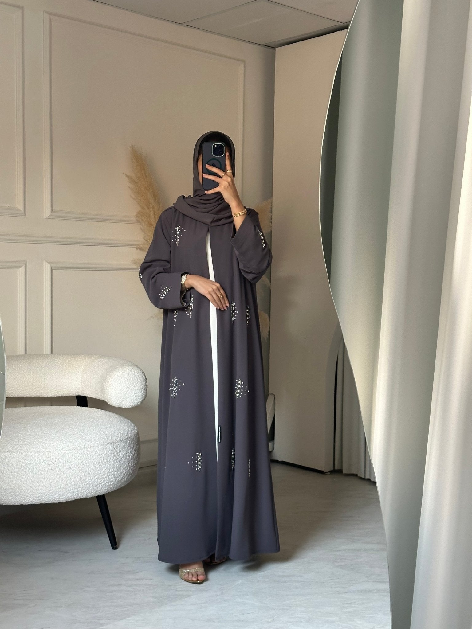 C 0827 Grey Beaded Abaya