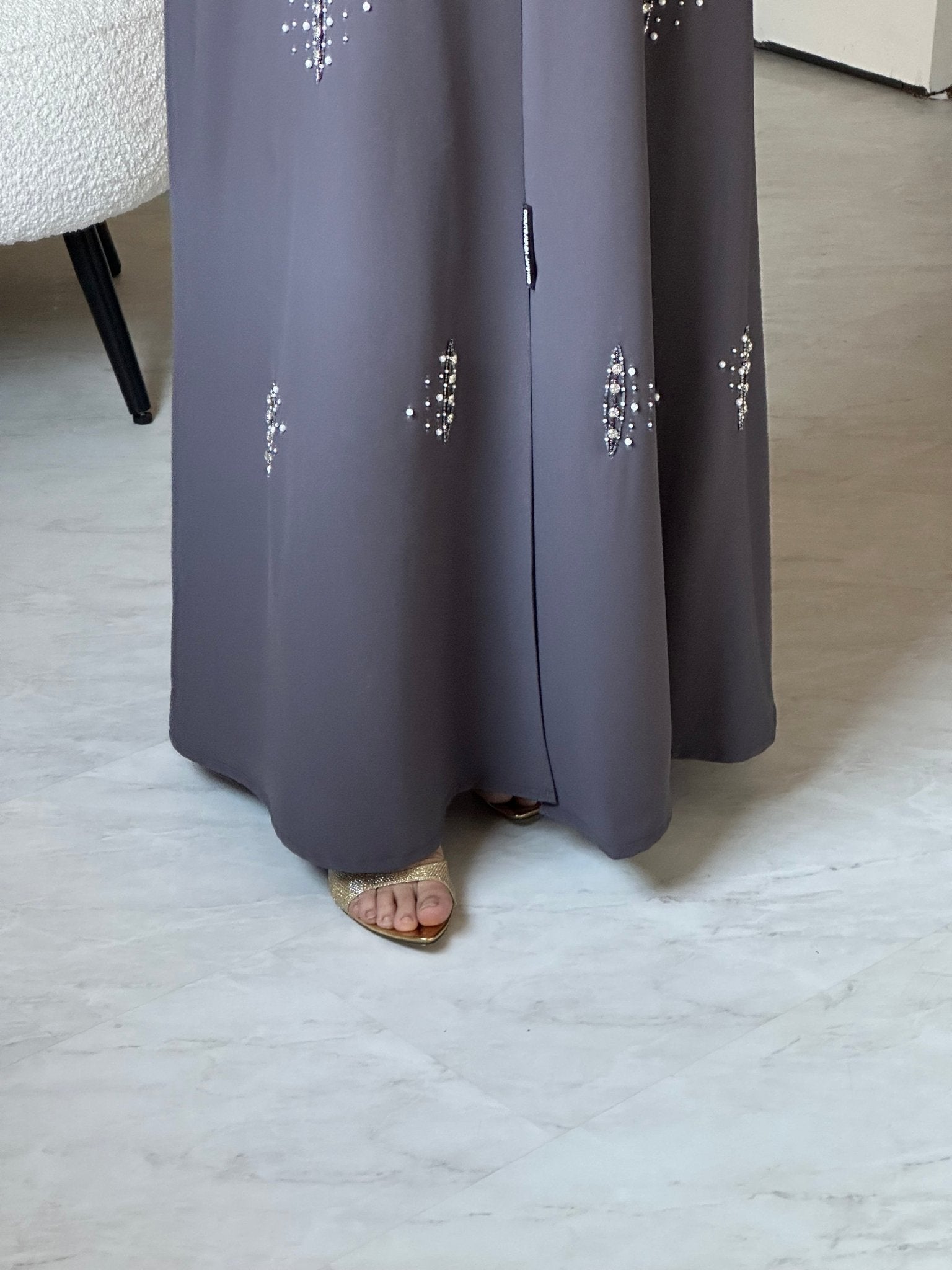 C 0827 Grey Beaded Abaya