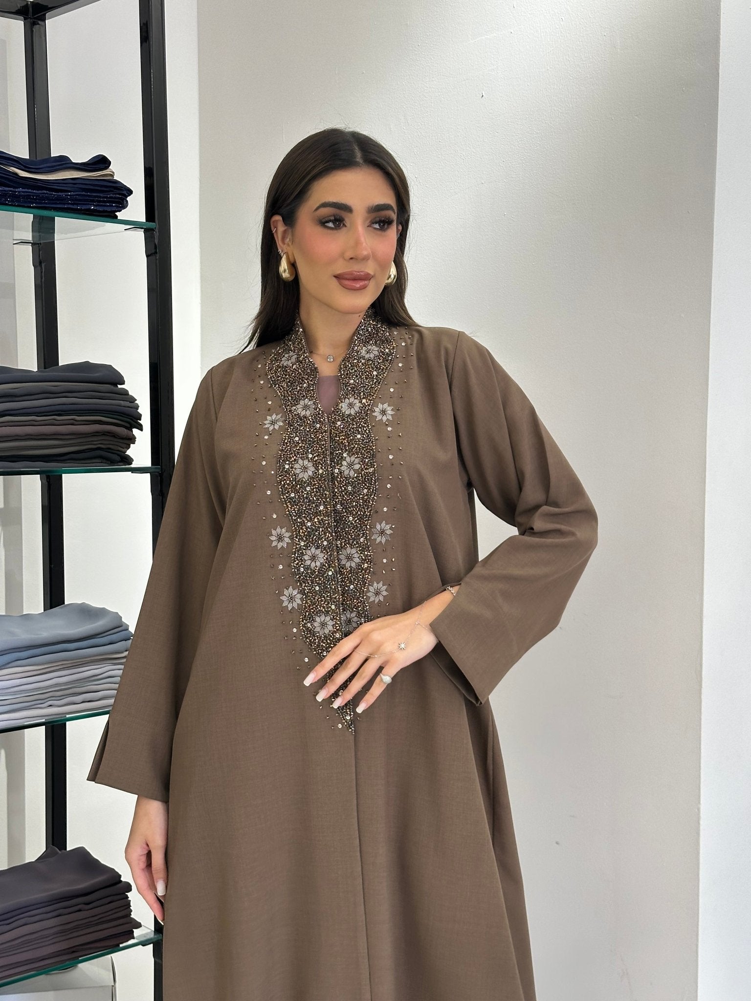 C 0830 Nude Beaded Abaya