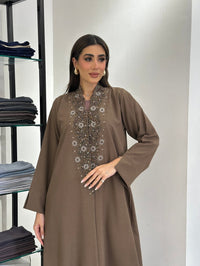 C 0830 Nude Beaded Abaya - XS / 49