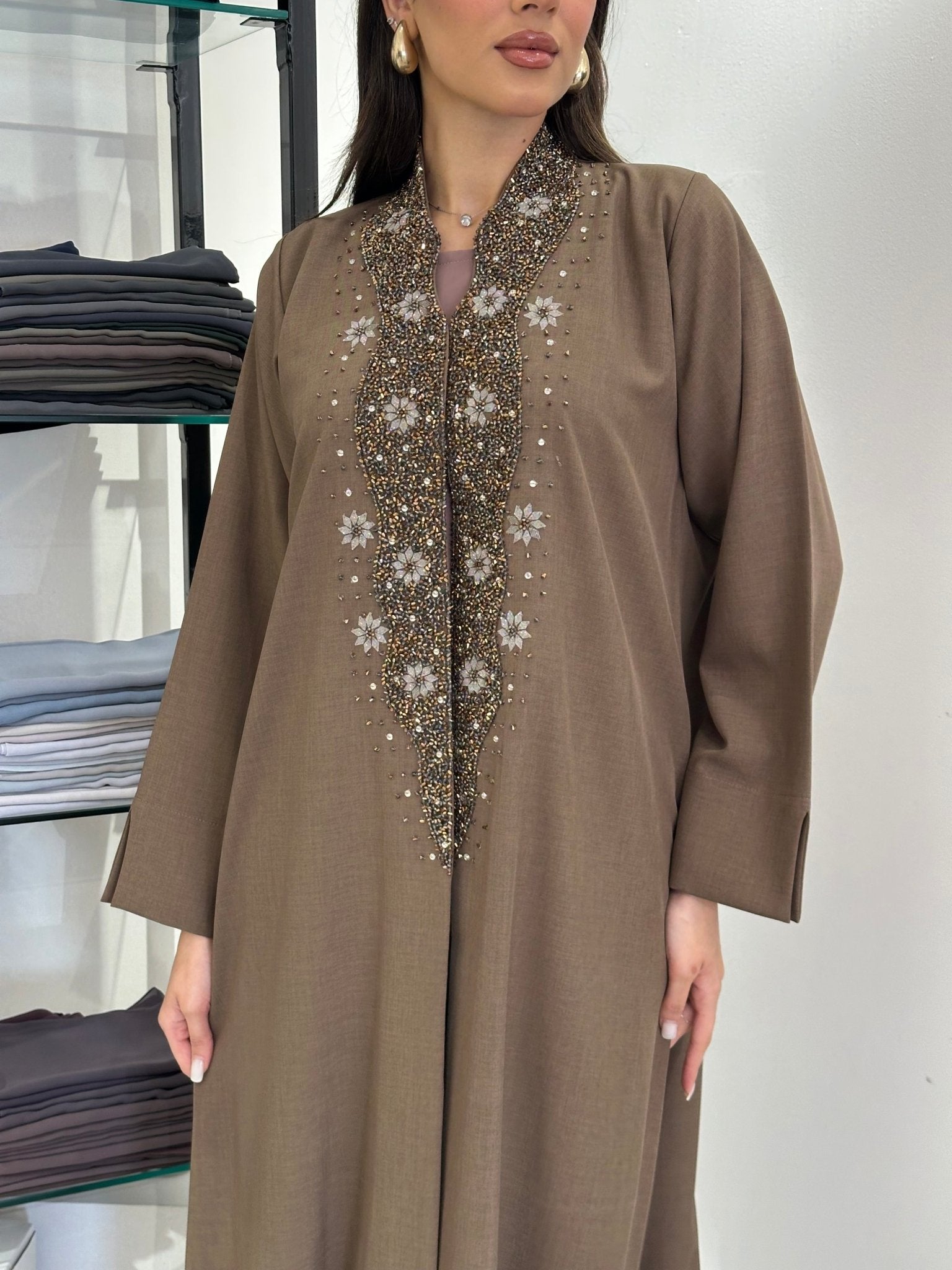 C 0830 Nude Beaded Abaya