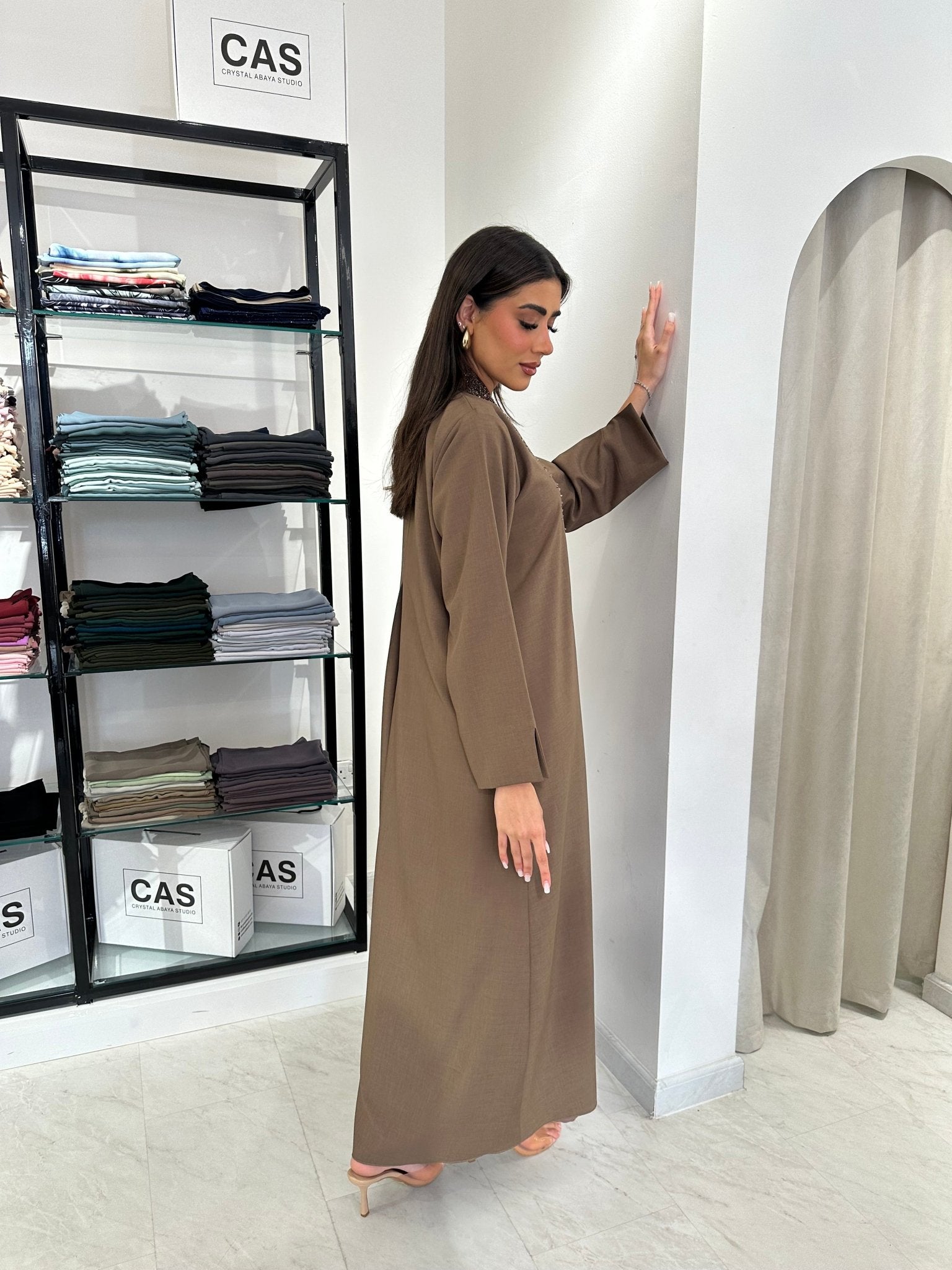 C 0830 Nude Beaded Abaya