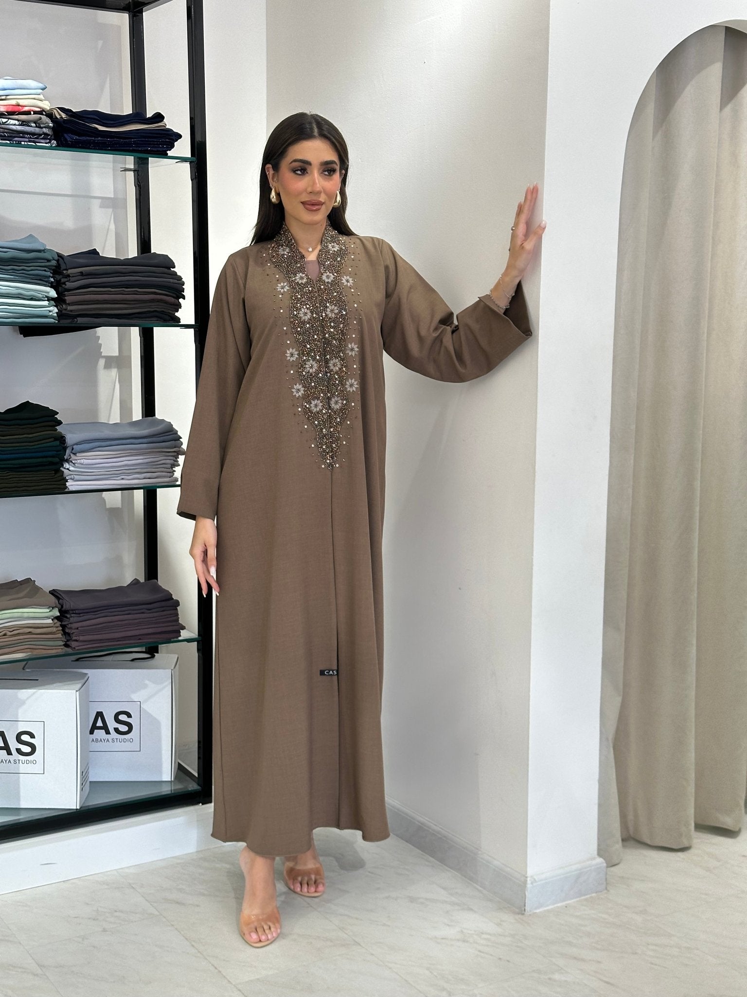 C 0830 Nude Beaded Abaya