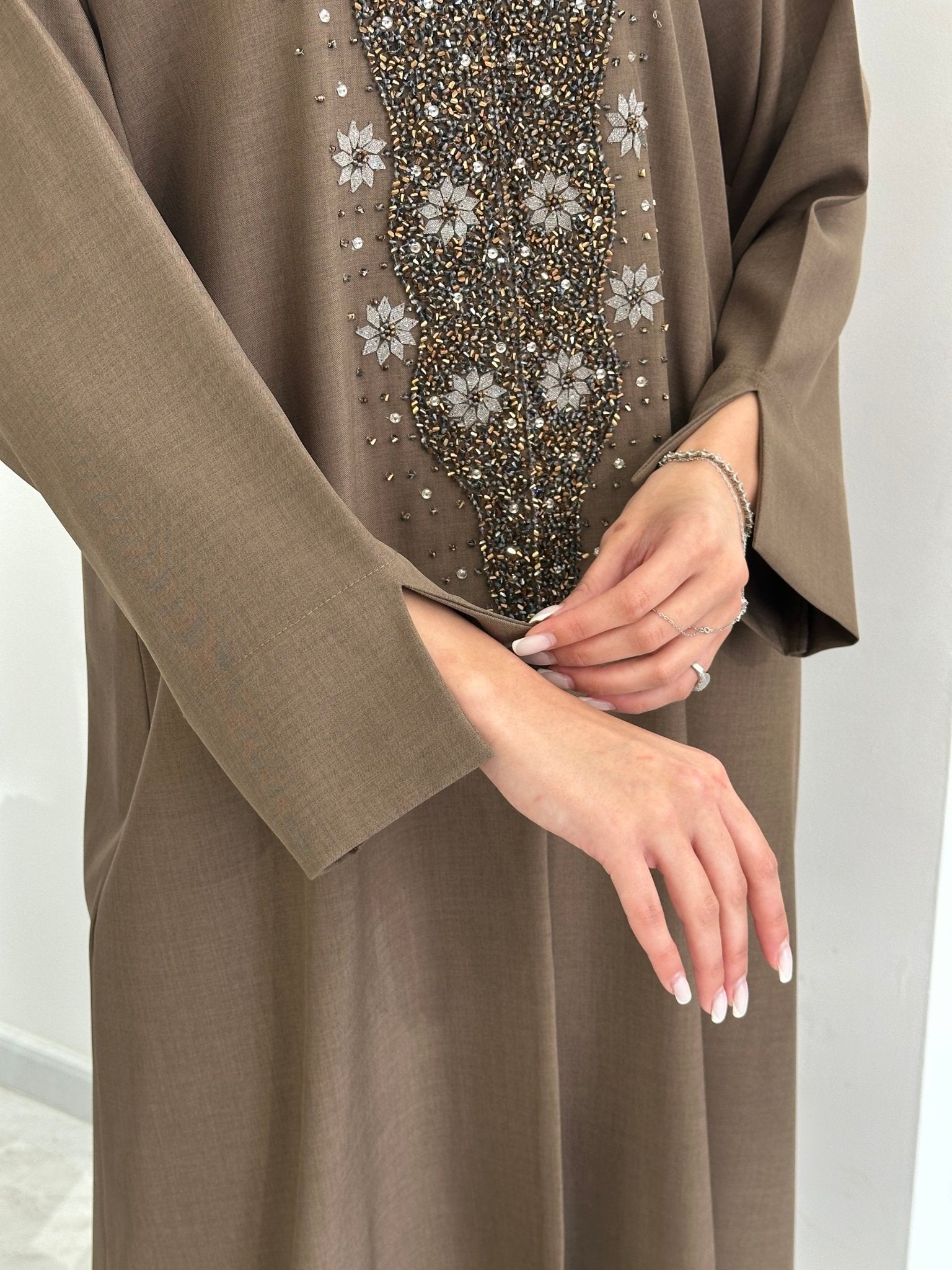 C 0830 Nude Beaded Abaya