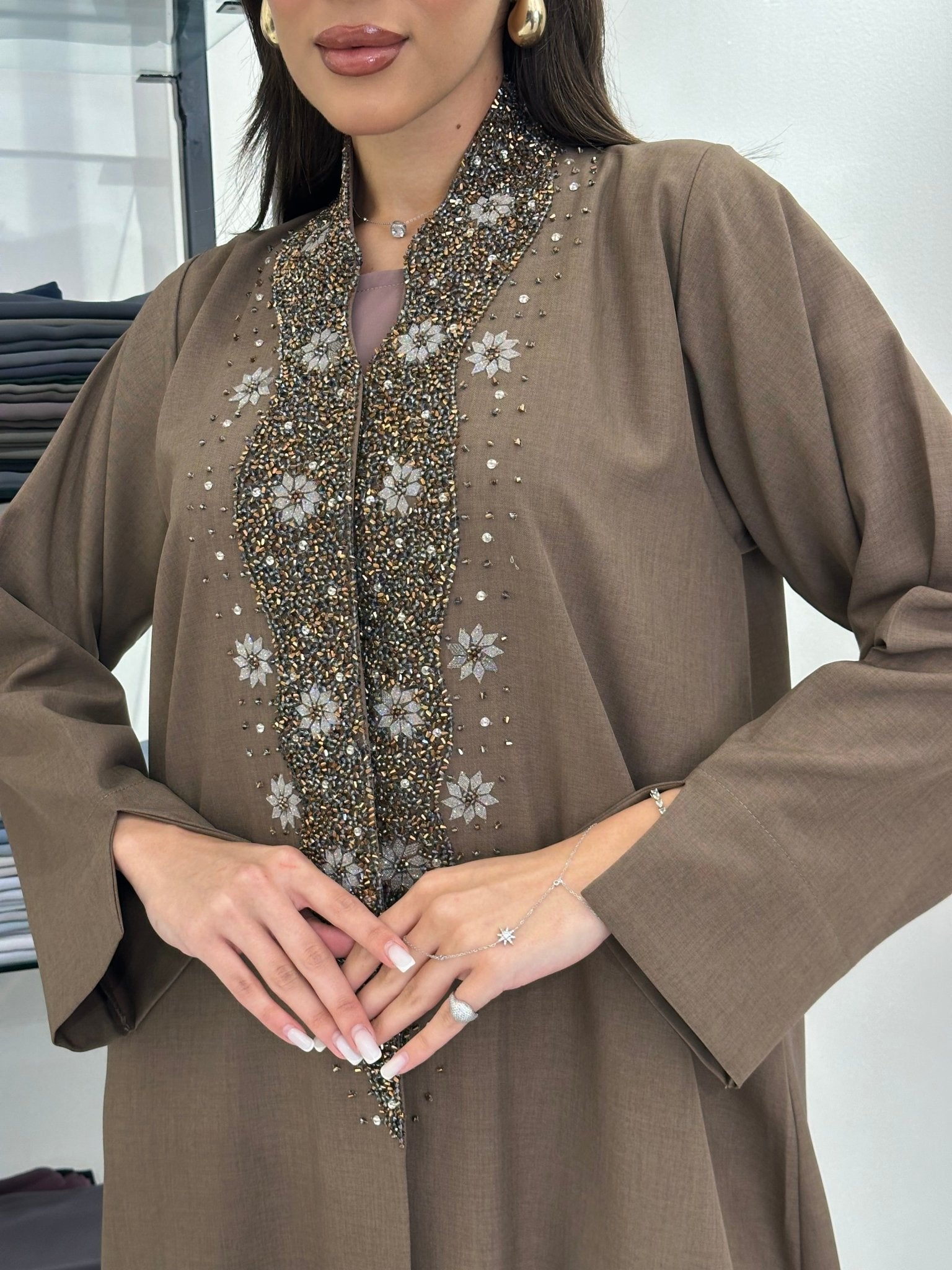 C 0830 Nude Beaded Abaya