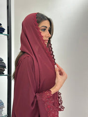 C 0836 Maroon Lace Abaya Set