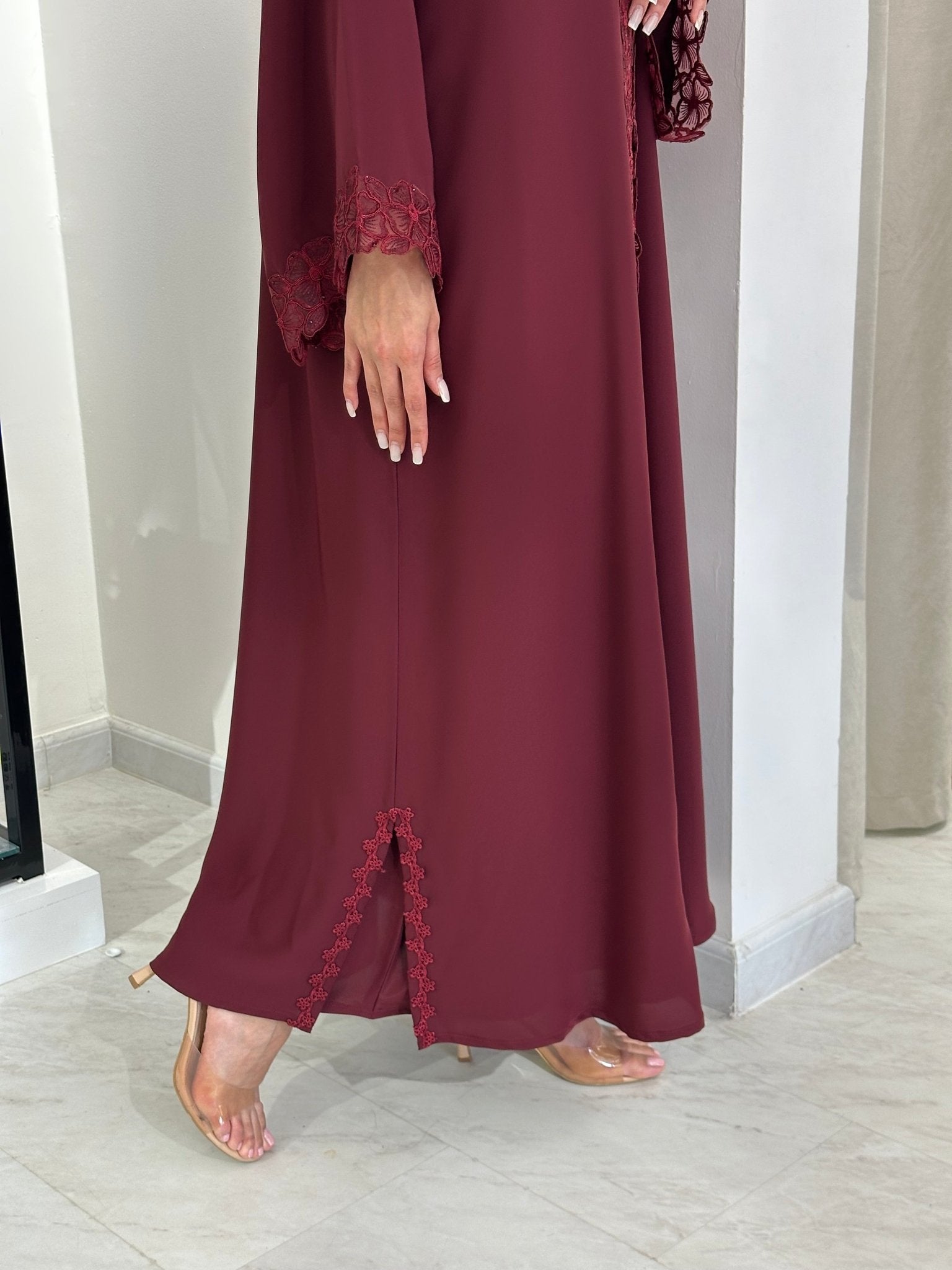 C 0836 Maroon Lace Abaya Set