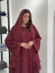 C 0836 Maroon Lace Abaya Set