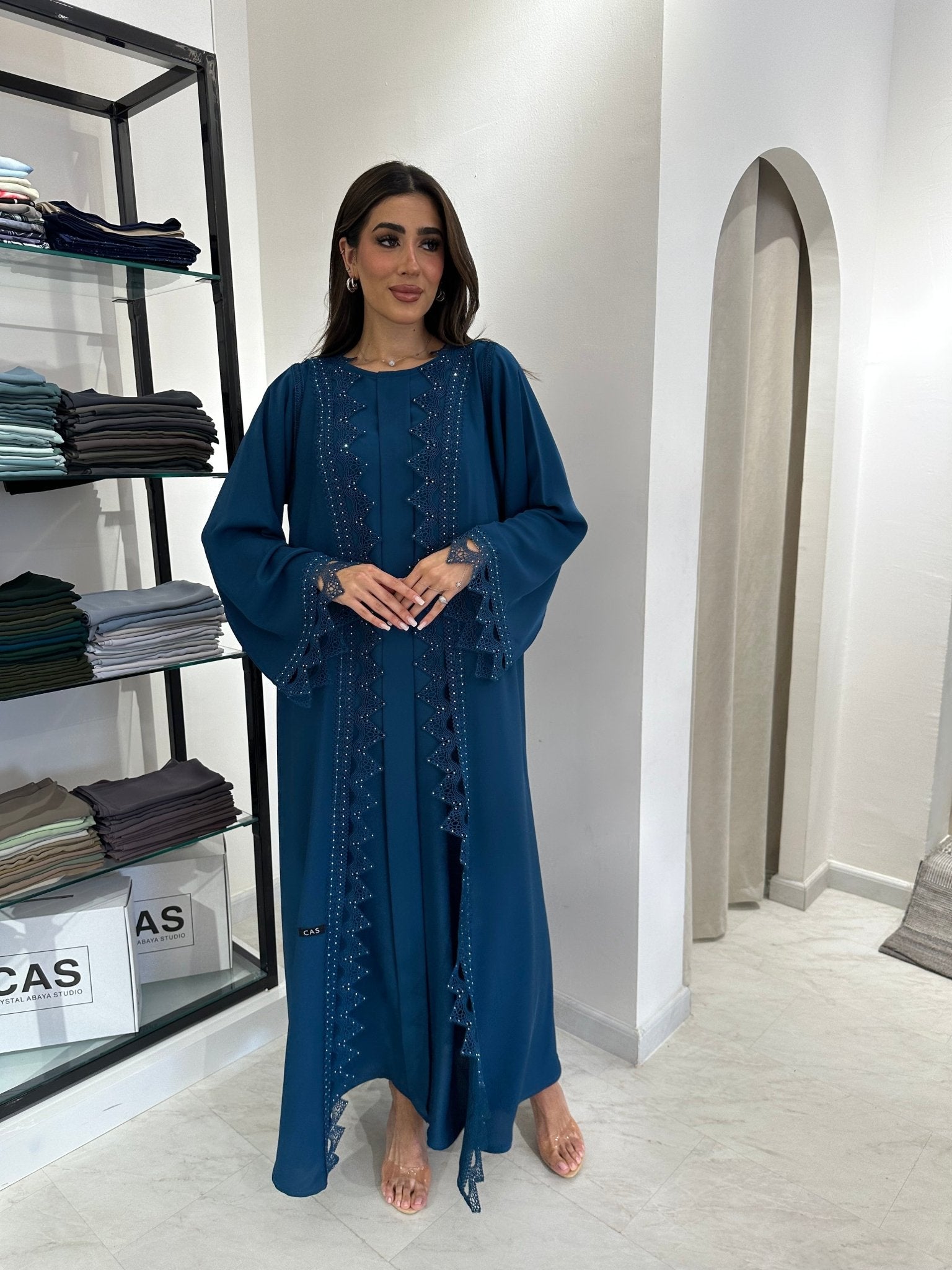 C 0837 Teal Lace Abaya Set
