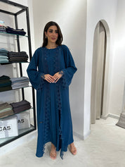 C 0837 Teal Lace Abaya Set