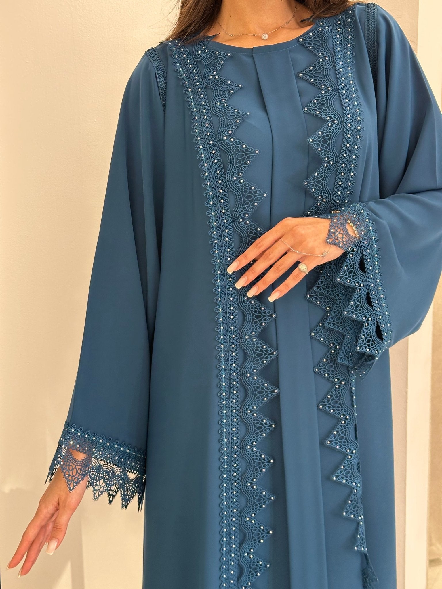 C 0837 Teal Lace Abaya Set