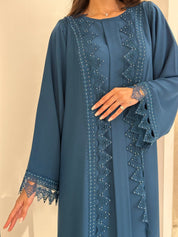 C 0837 Teal Lace Abaya Set