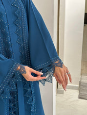 C 0837 Teal Lace Abaya Set