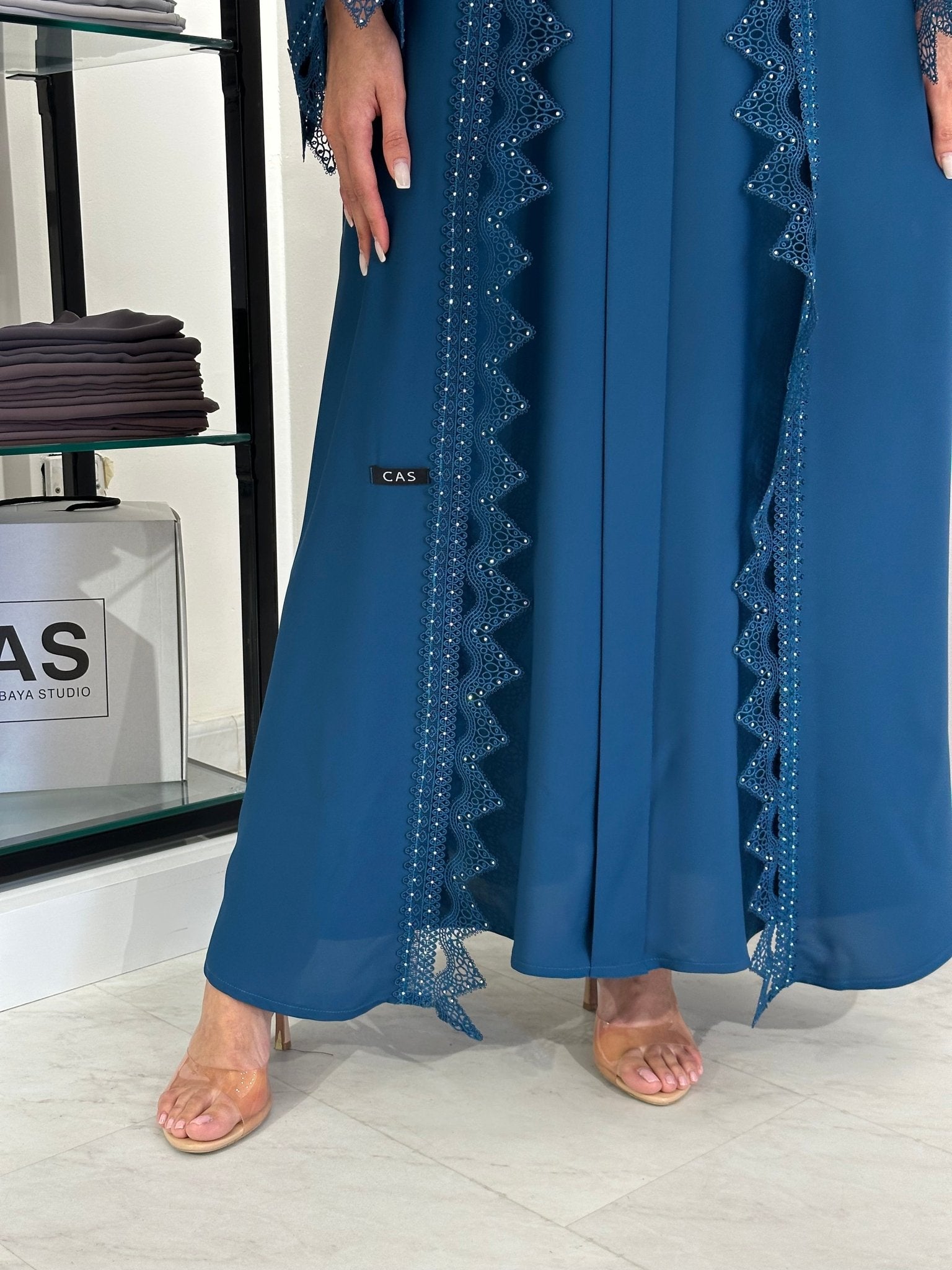 C 0837 Teal Lace Abaya Set