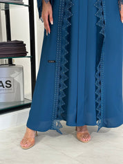 C 0837 Teal Lace Abaya Set