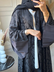 C 0839 Black Grey Printed Abaya