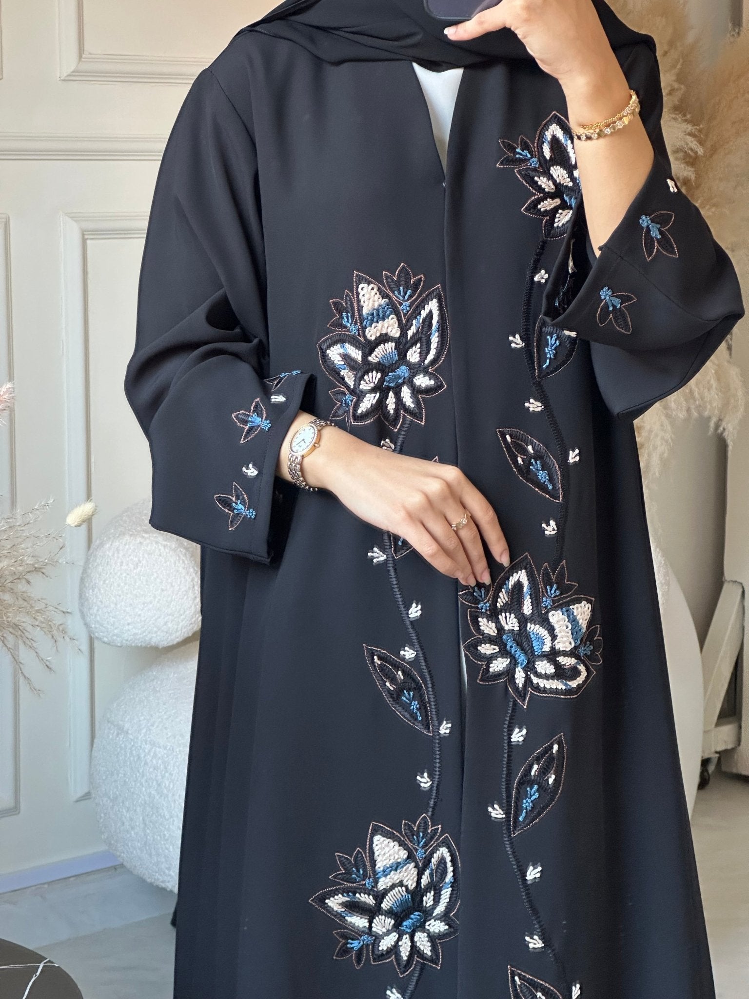 C 0843 Black Embroidered Abaya