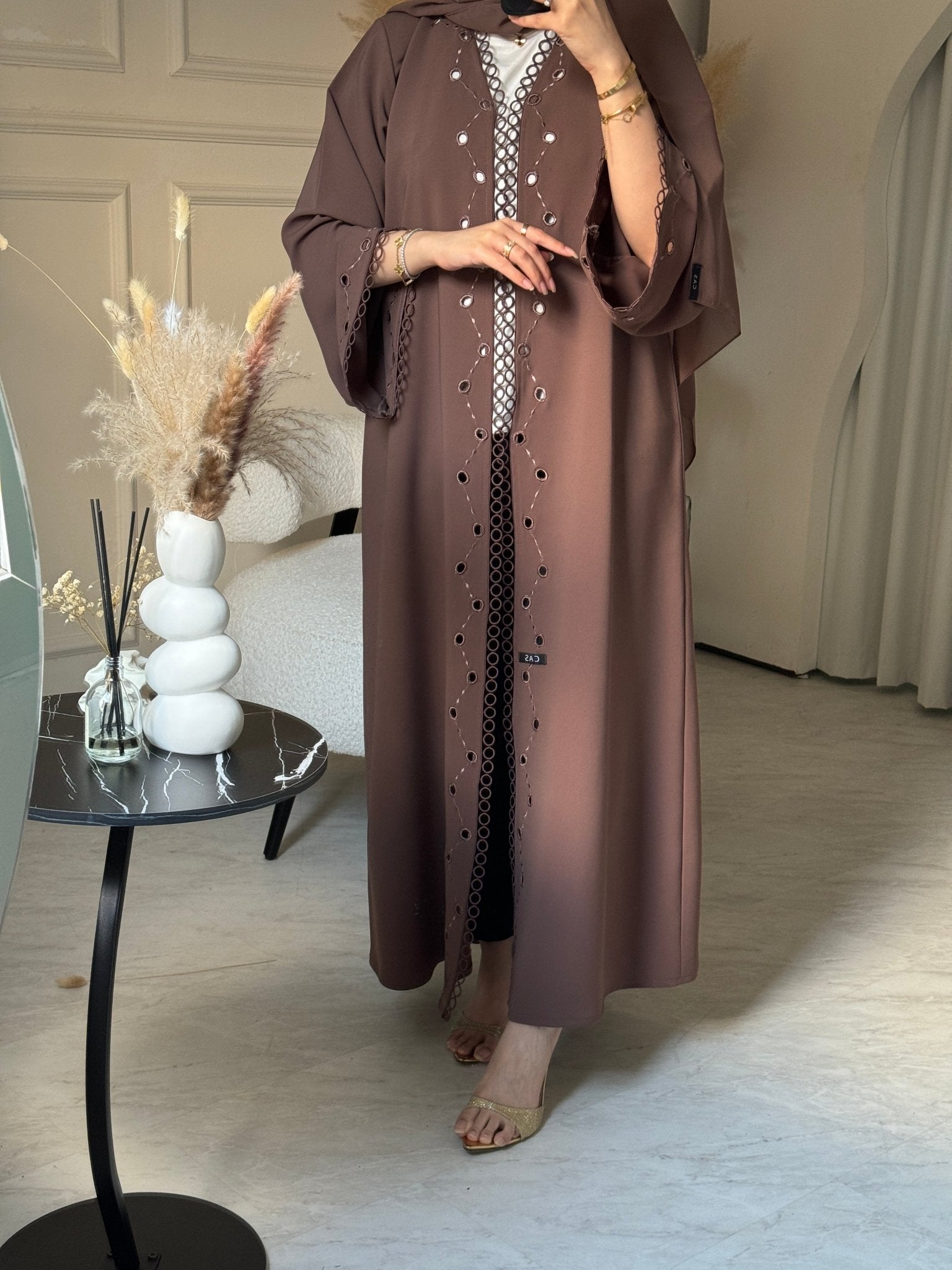 C 0844 Brown Lace Abaya