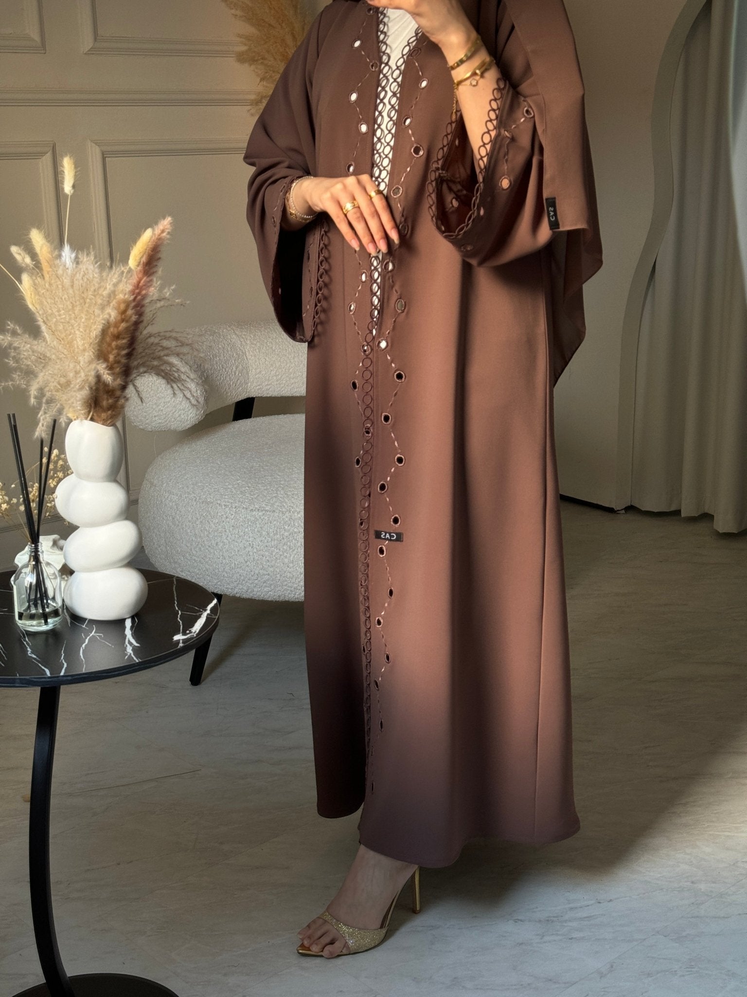 C 0844 Brown Lace Abaya