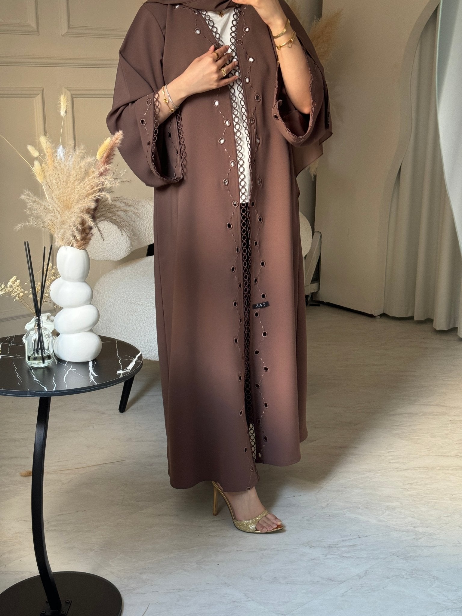 C 0844 Brown Lace Abaya