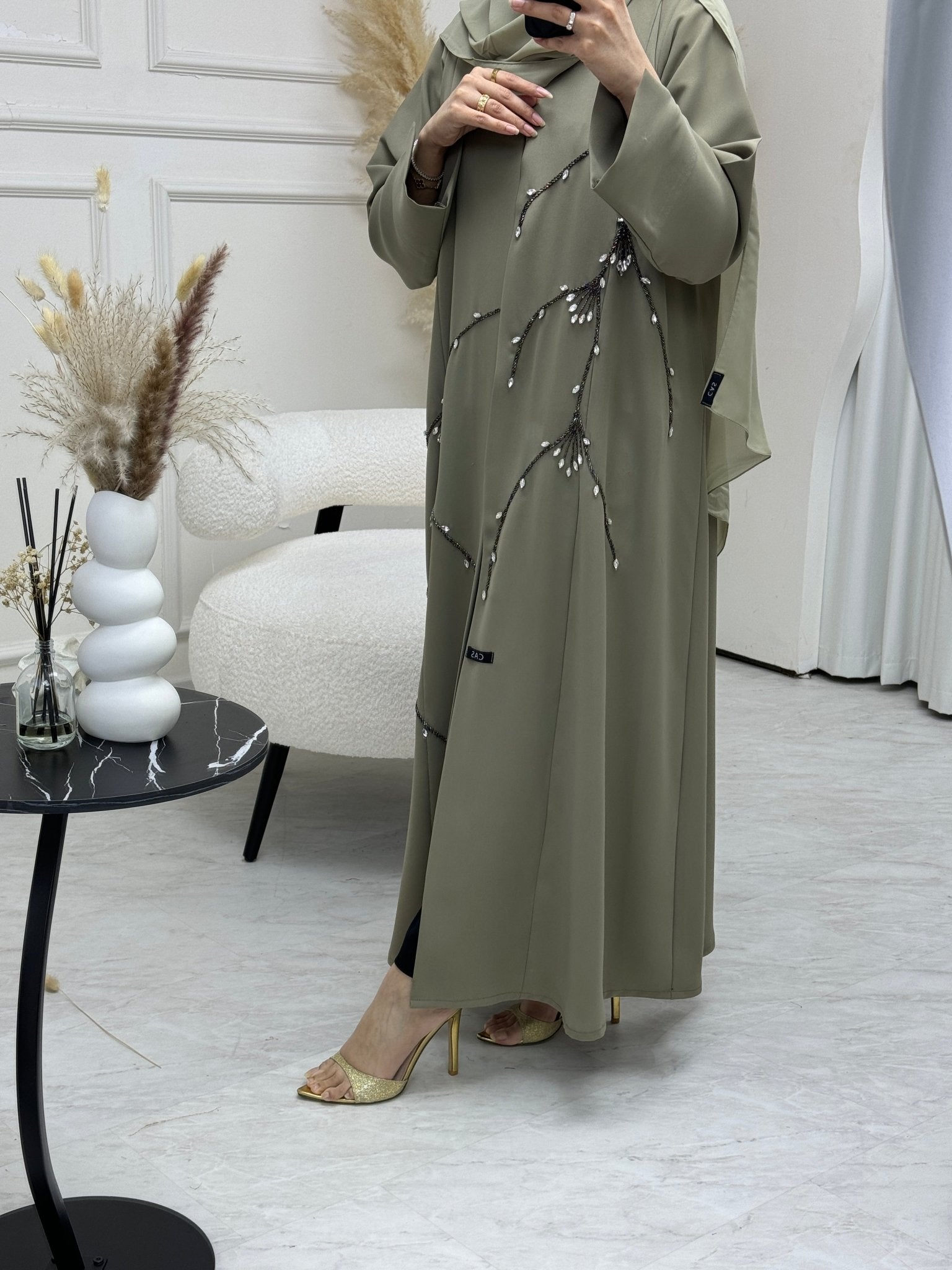 C 0845 Green Beaded Abaya