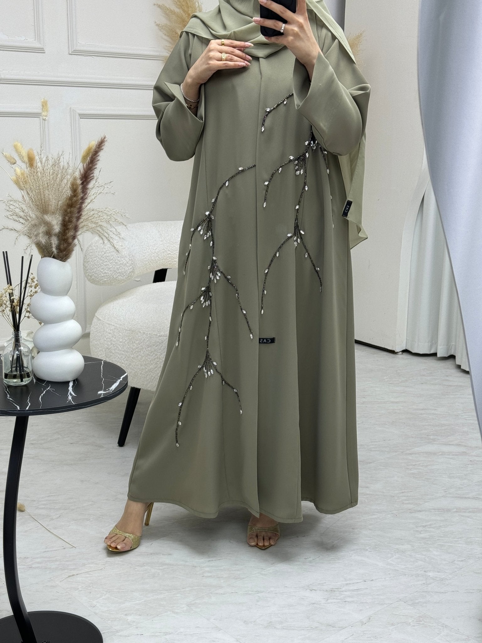 C 0845 Green Beaded Abaya