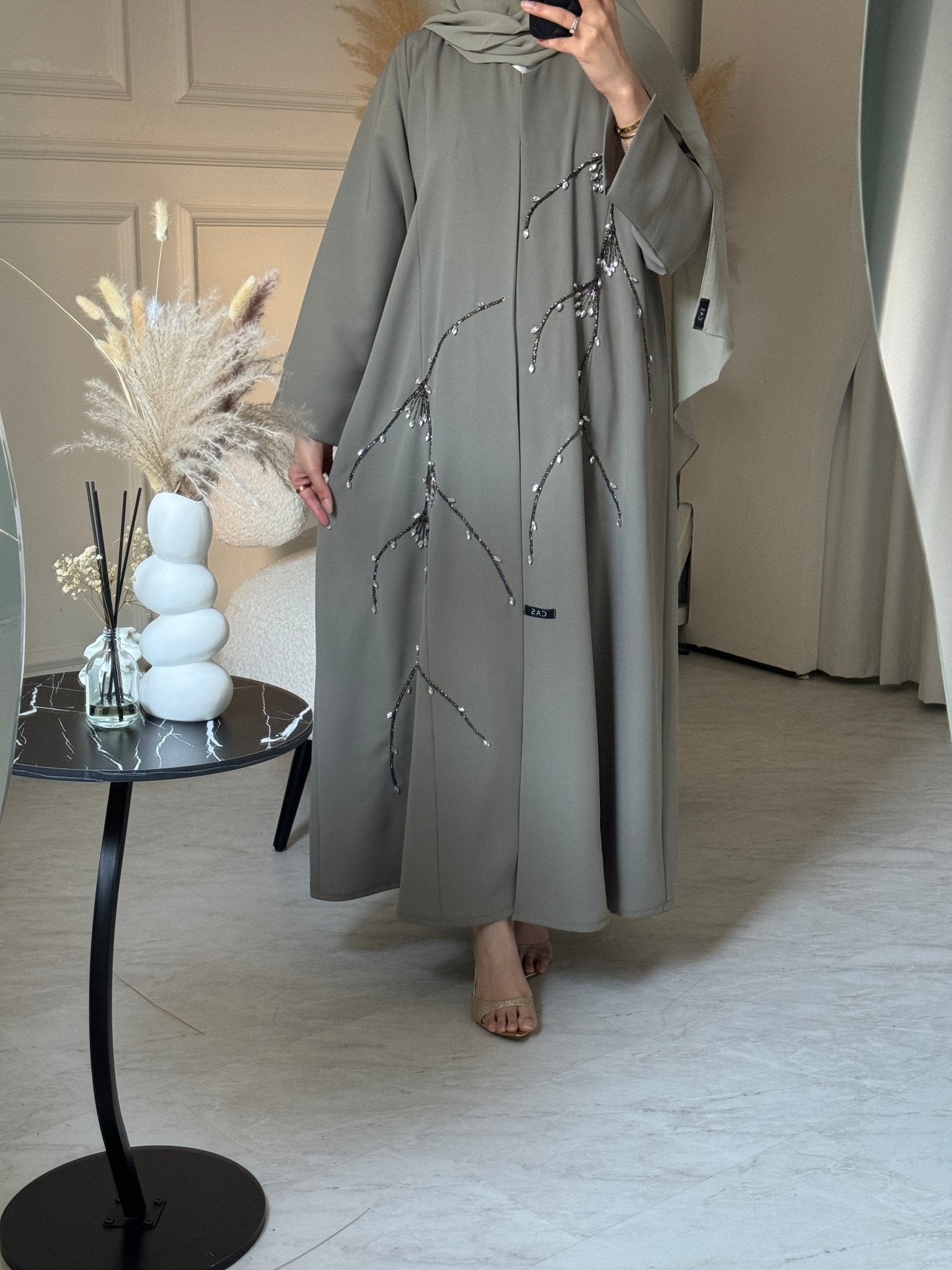 C 0845 Green Beaded Abaya