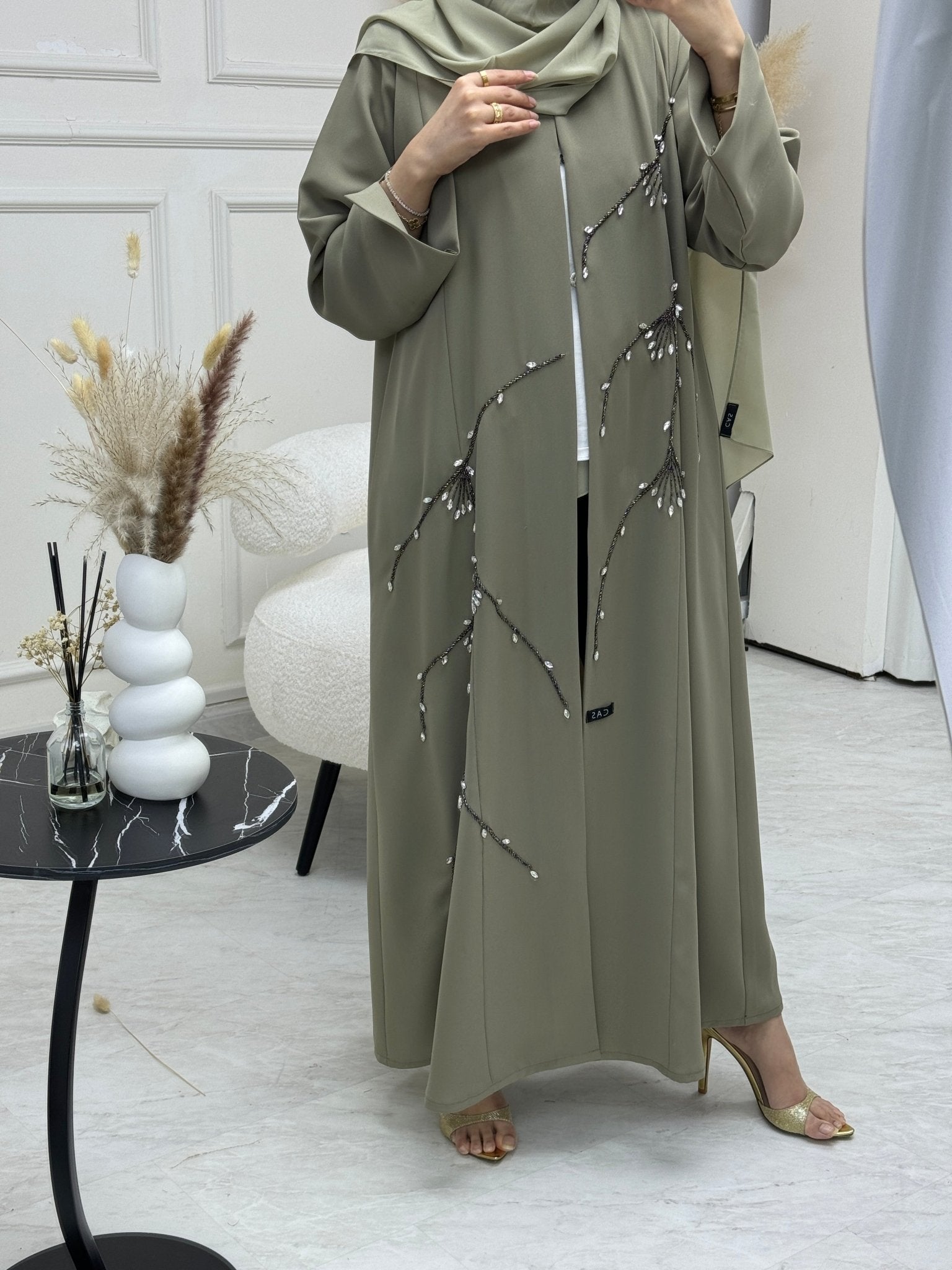 C 0845 Green Beaded Abaya