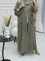 C 0845 Green Beaded Abaya