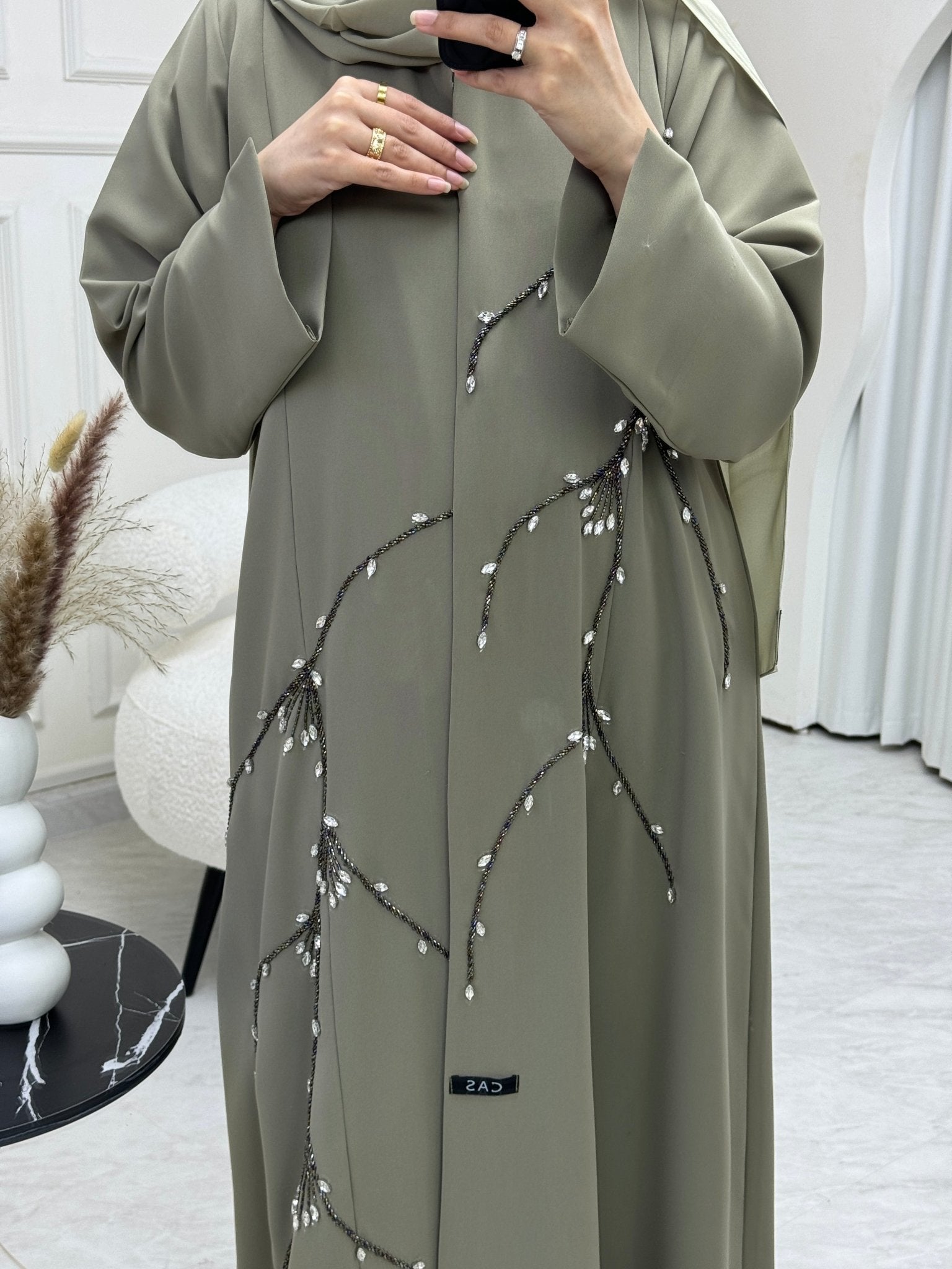 C 0845 Green Beaded Abaya