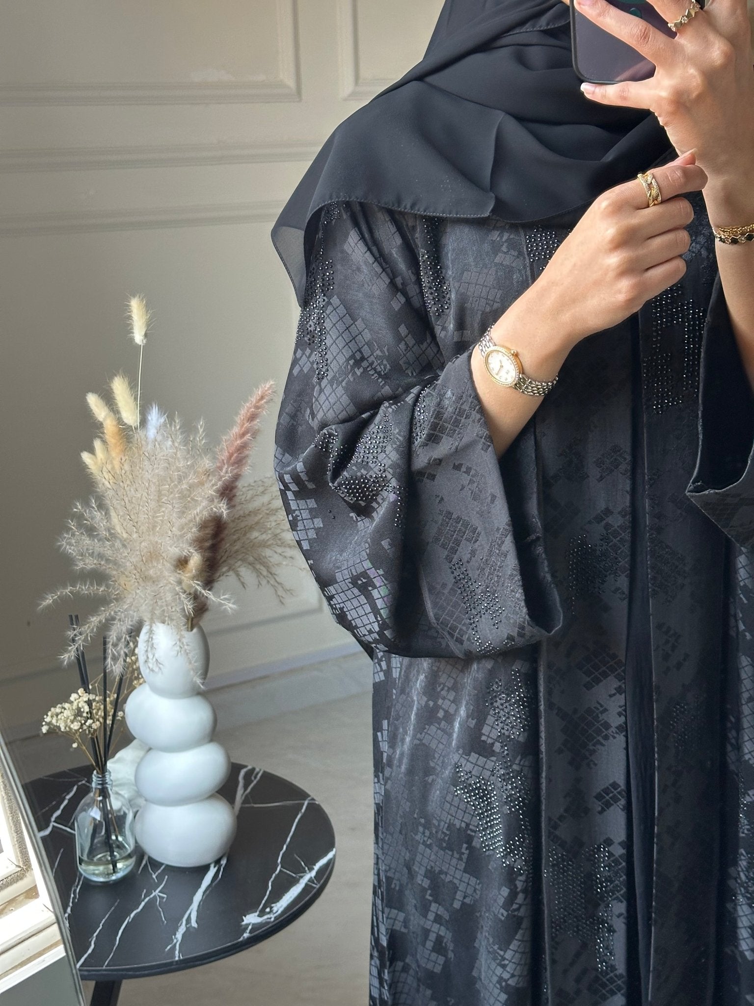 C 0848 Black Printed Abaya