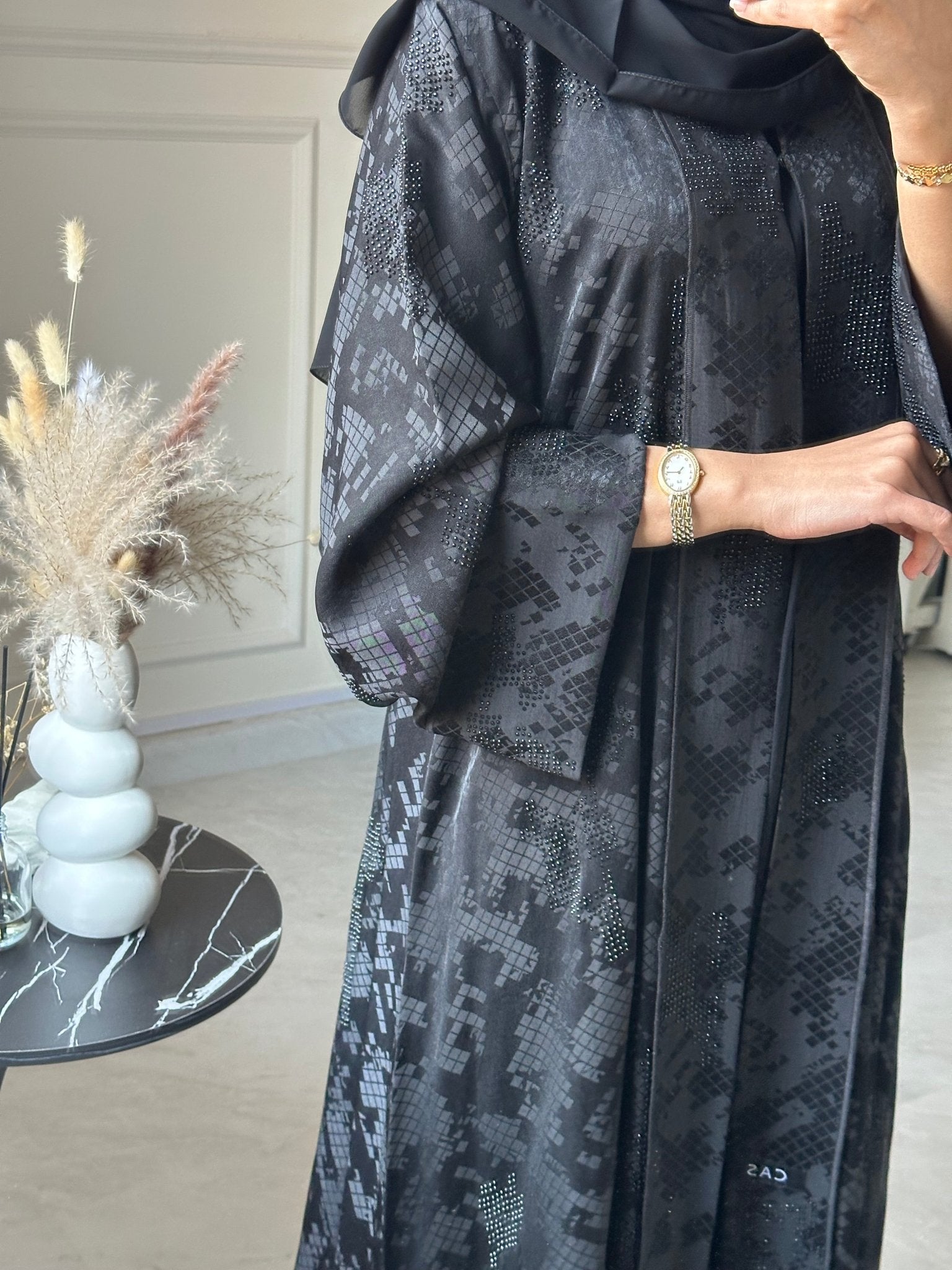 C 0848 Black Printed Abaya