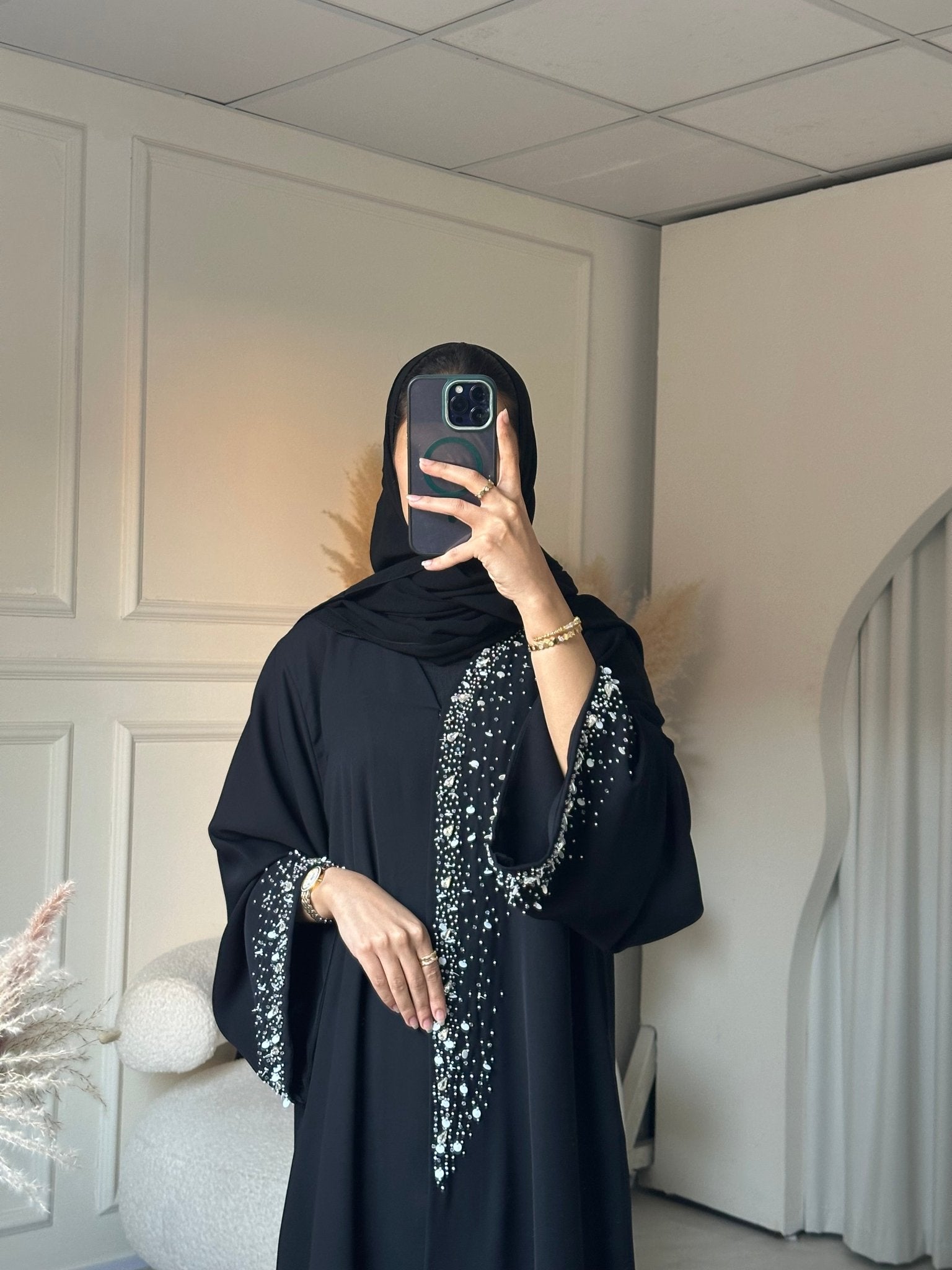 C 0851 Black Beaded Abaya
