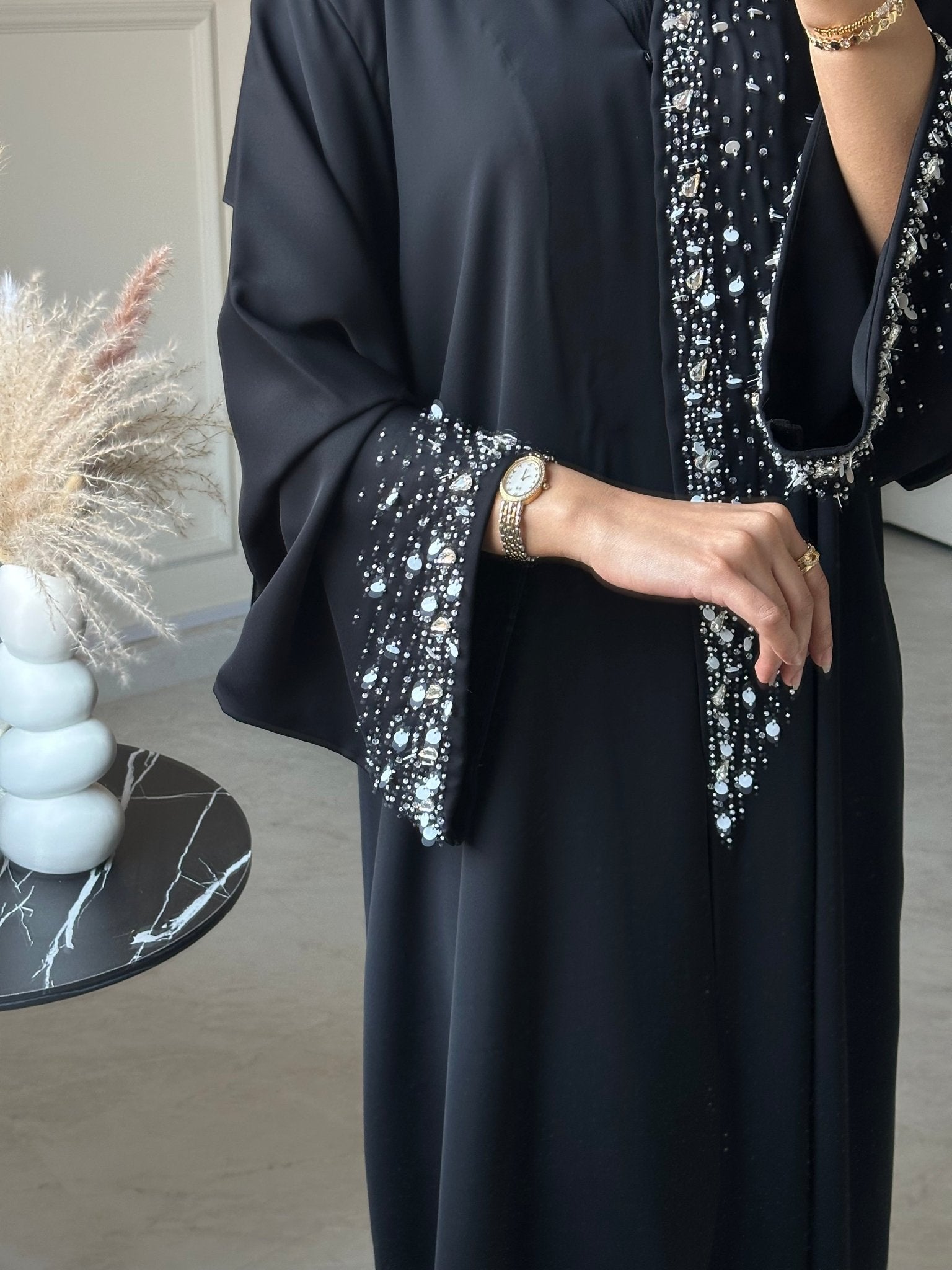 C 0851 Black Beaded Abaya