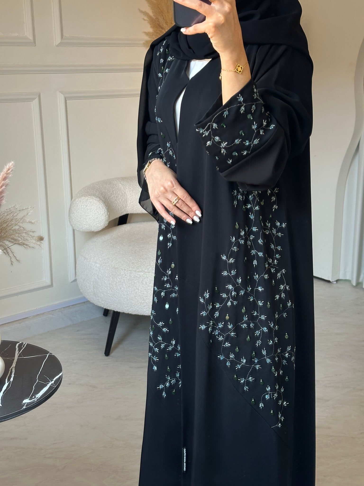 C 0853 Black Beaded Abaya