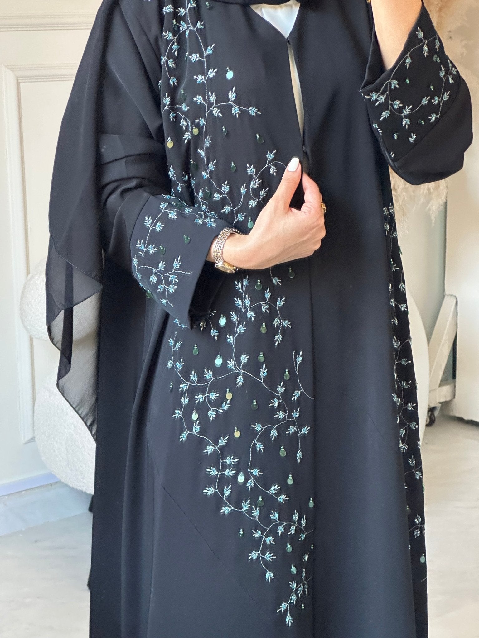 C 0853 Black Beaded Abaya