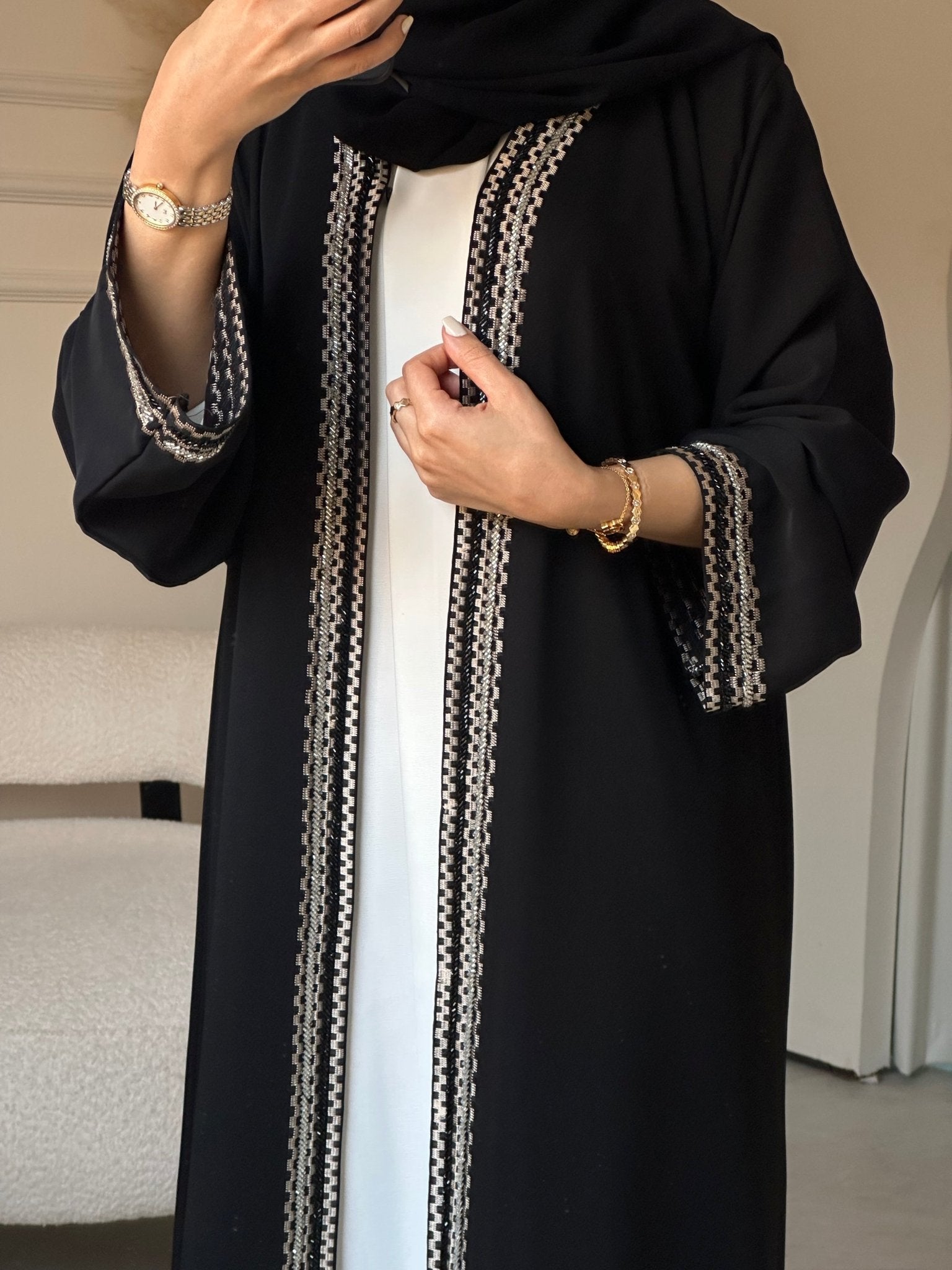 C 0858 Black Beaded Abaya