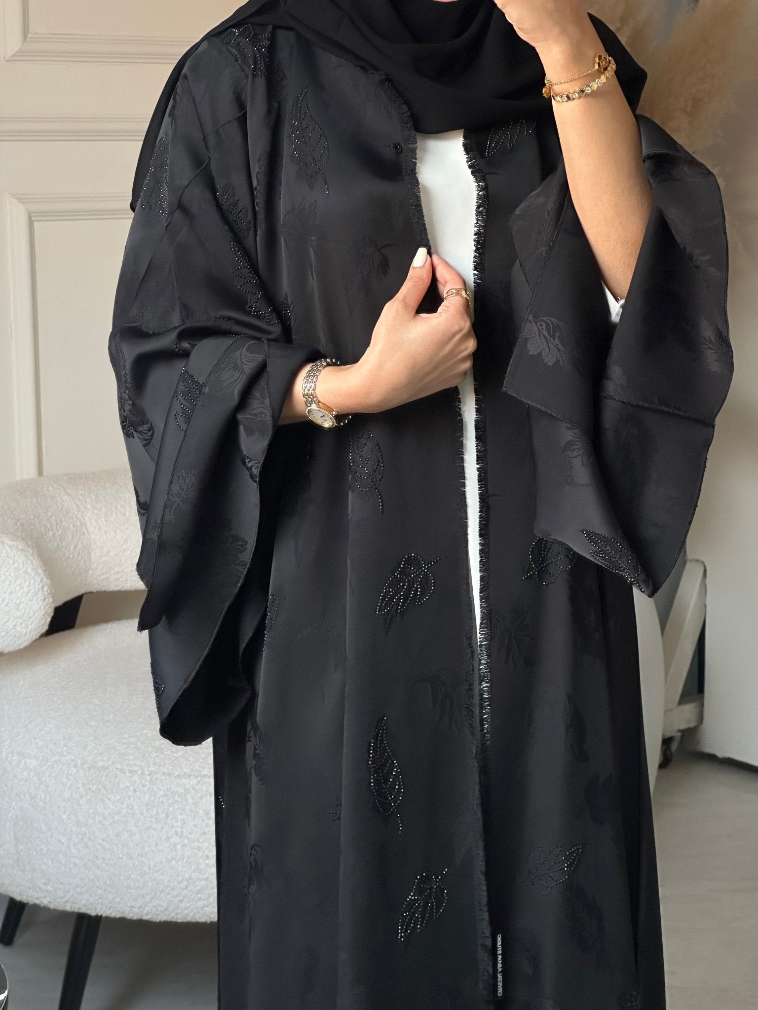 C 0859 Black Printed Kloosh Abaya