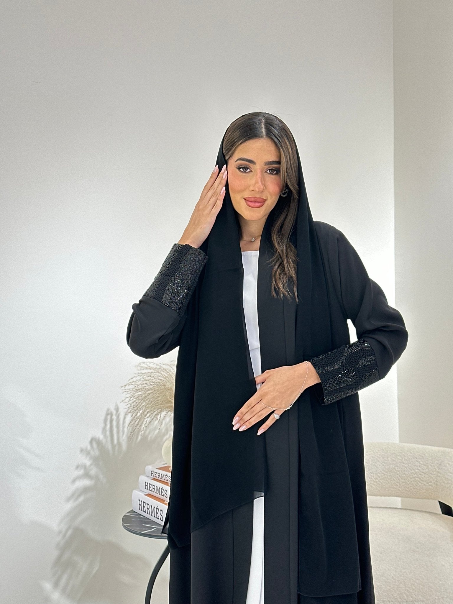 C 0875 - 02 Black Beaded Eid Abaya
