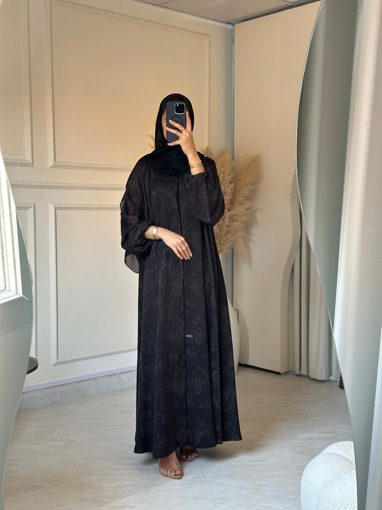 C 0880 Black Printed Abaya