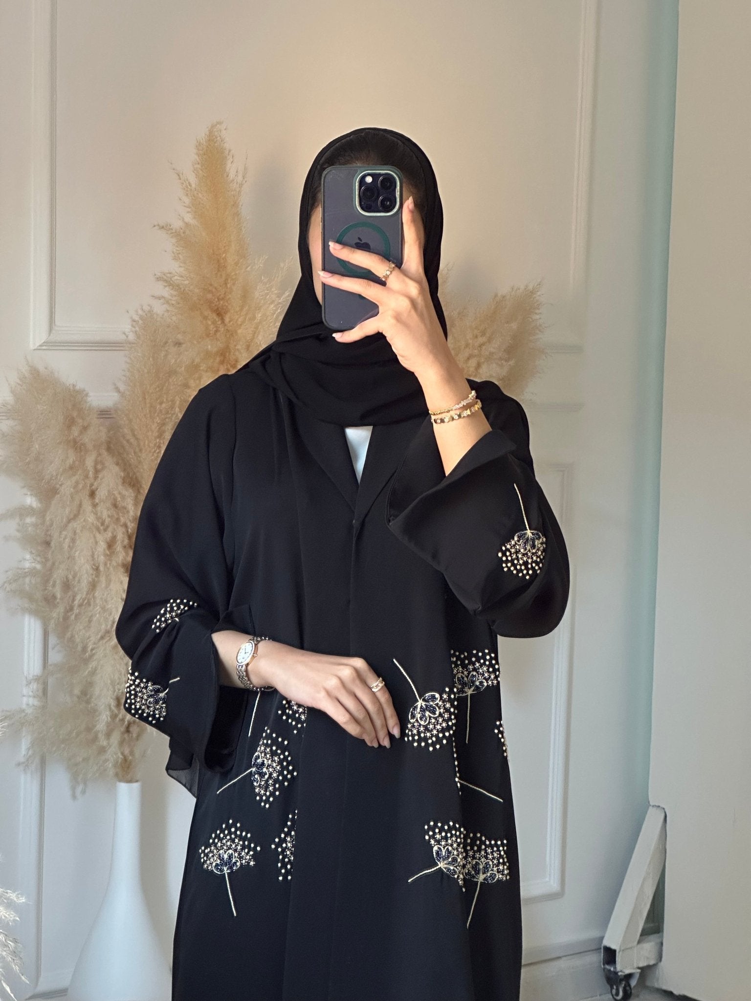 C 0889 Black Beaded Abaya