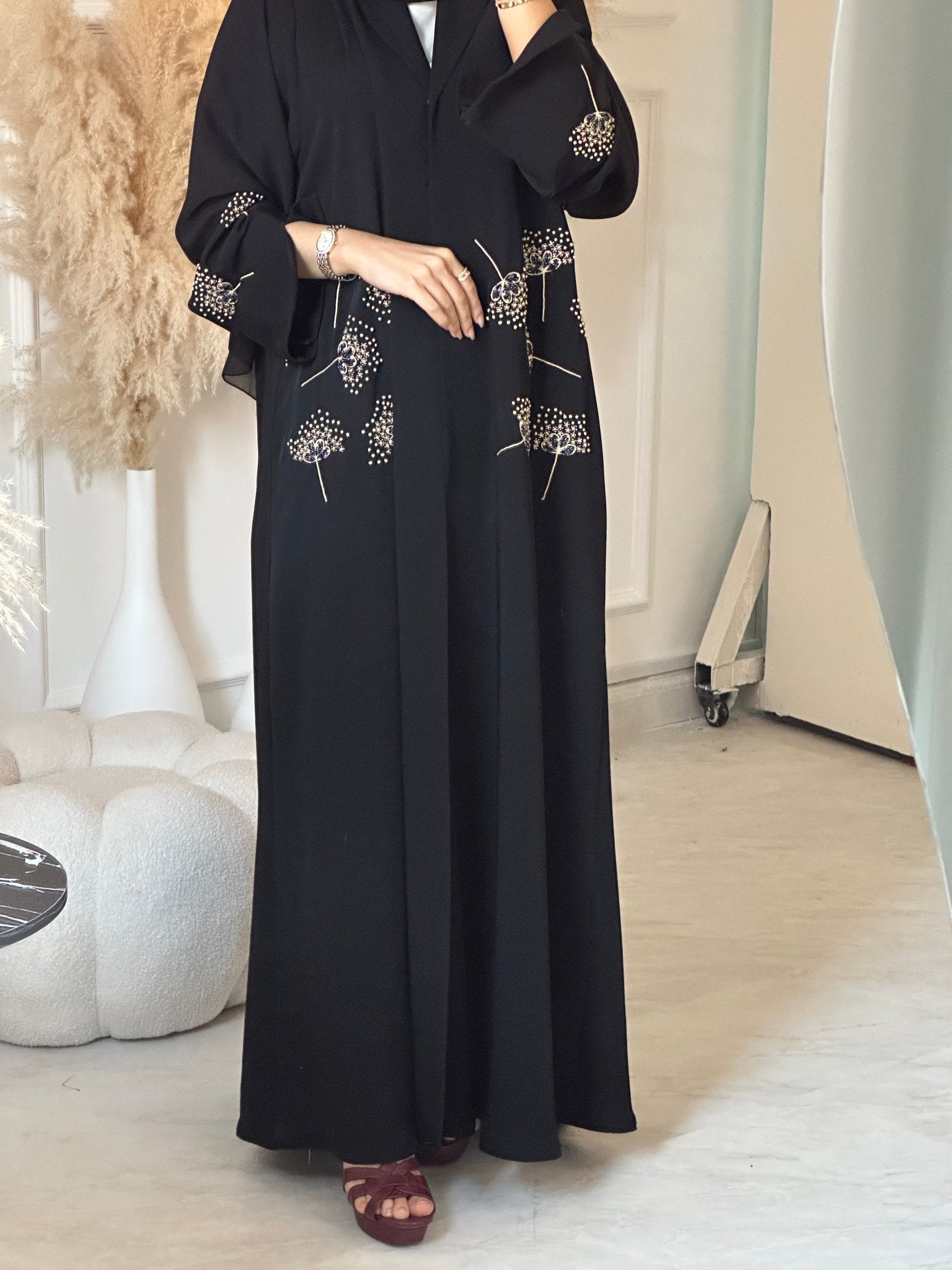 C 0889 Black Beaded Abaya