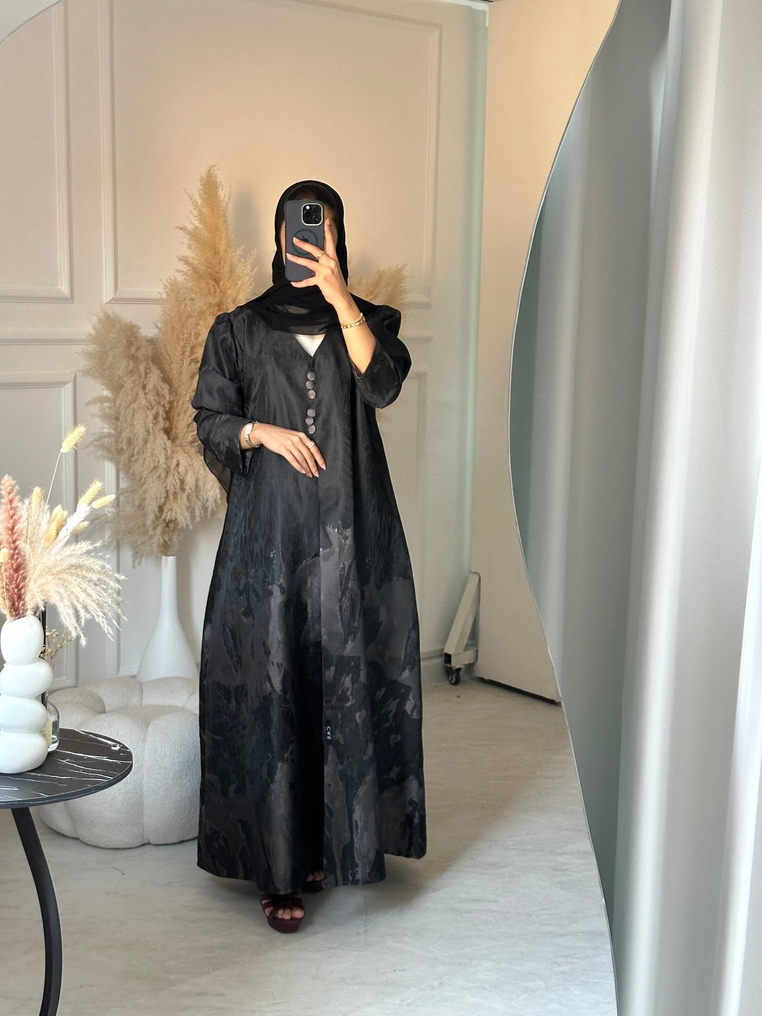 C 0894 Grey Jacquard Abaya