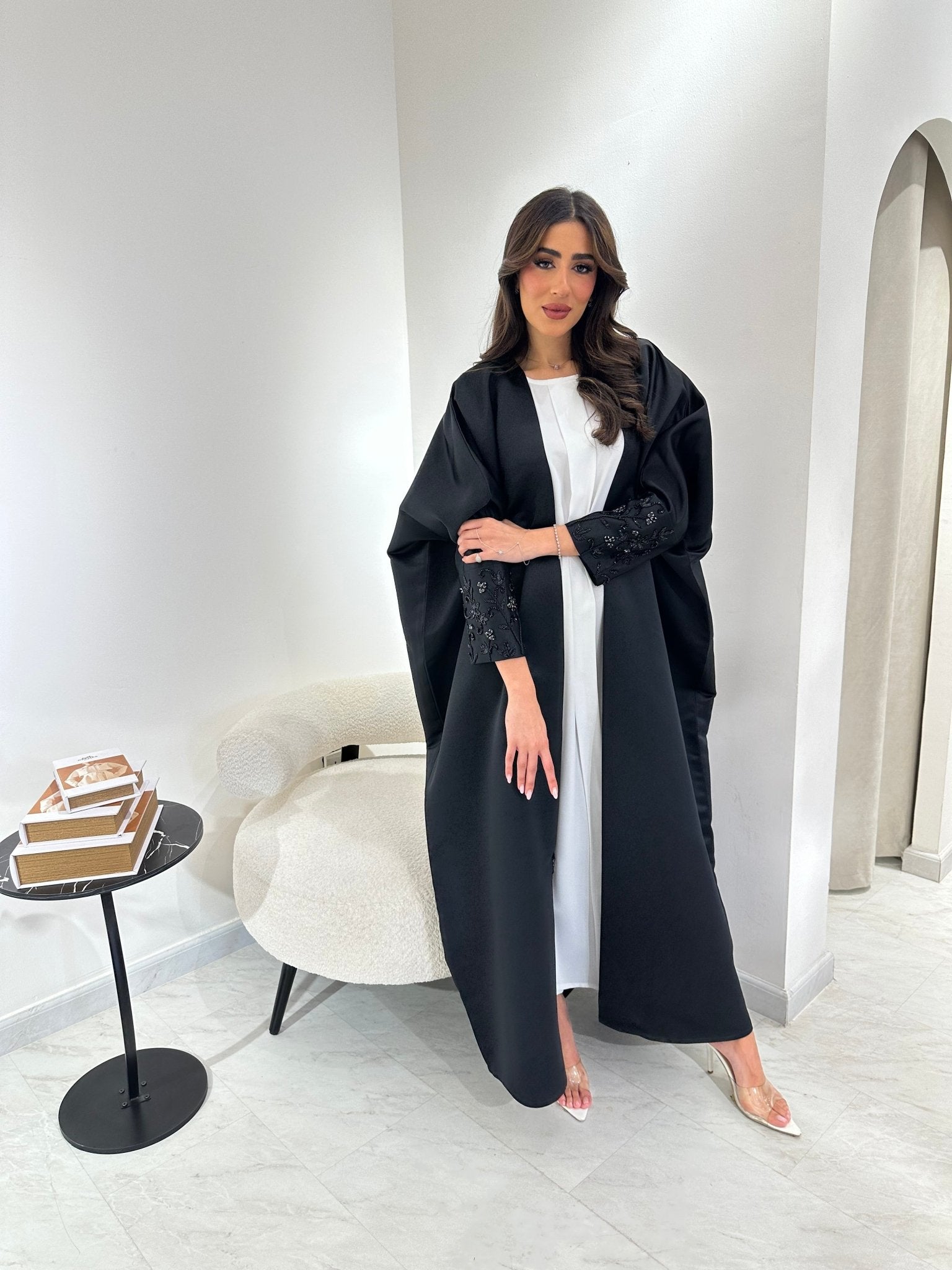 C 0903 Black Beaded Bisht Abaya