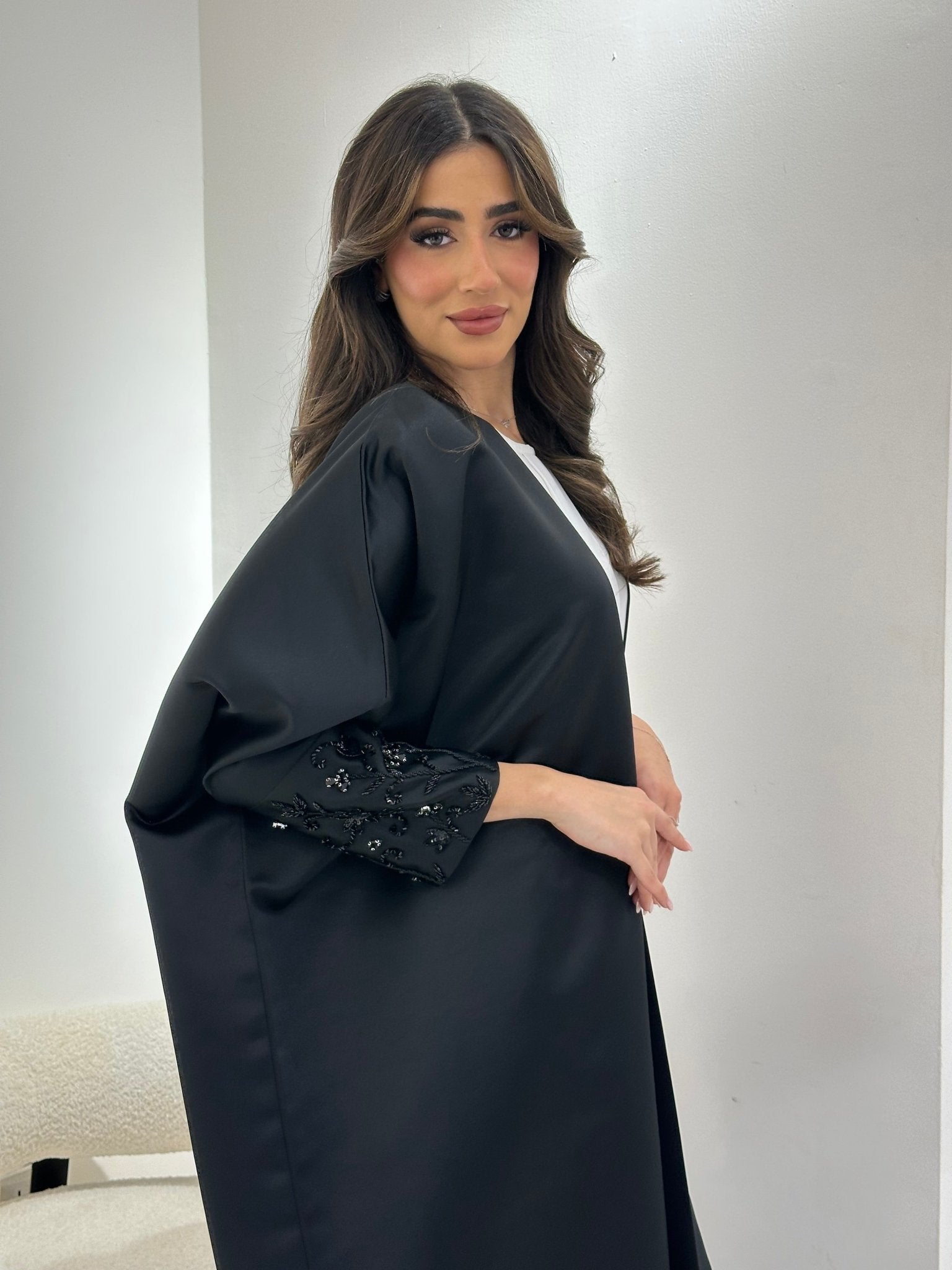 C 0903 Black Beaded Bisht Abaya