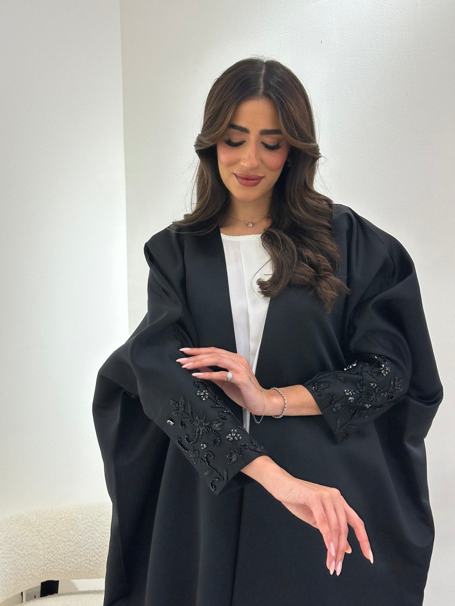 C 0903 Black Beaded Bisht Abaya