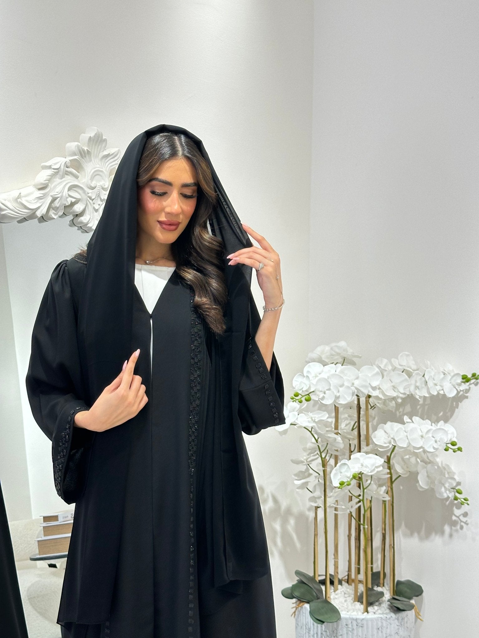 C 0904 Black Beaded Abaya