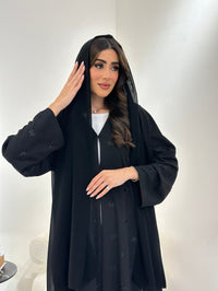 عباية سوداء مزينة بفيونكة C 0905 - XS / 49