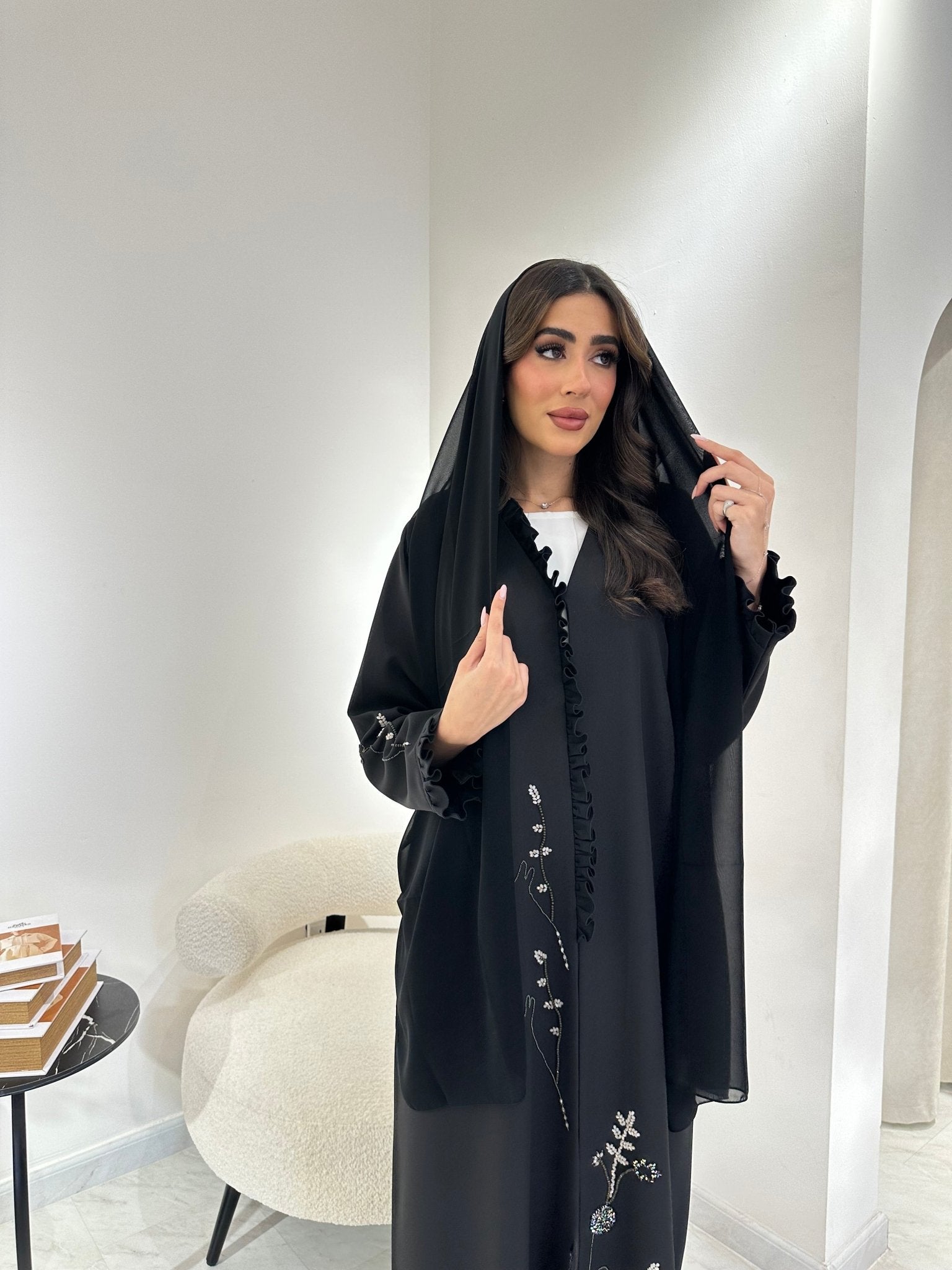 C 0906 Black Beaded Abaya