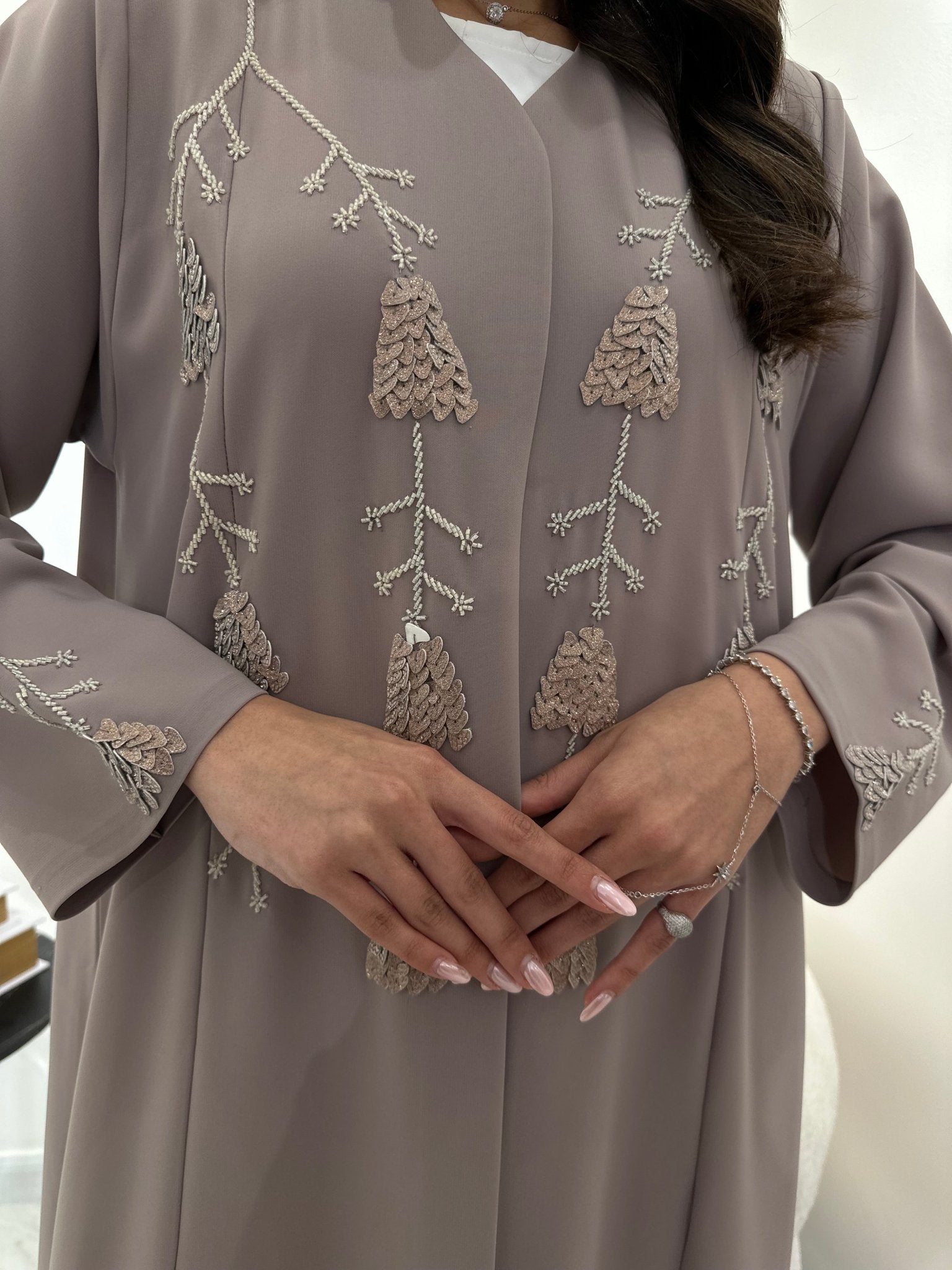 C 0911 Nude Beaded Eid Abaya